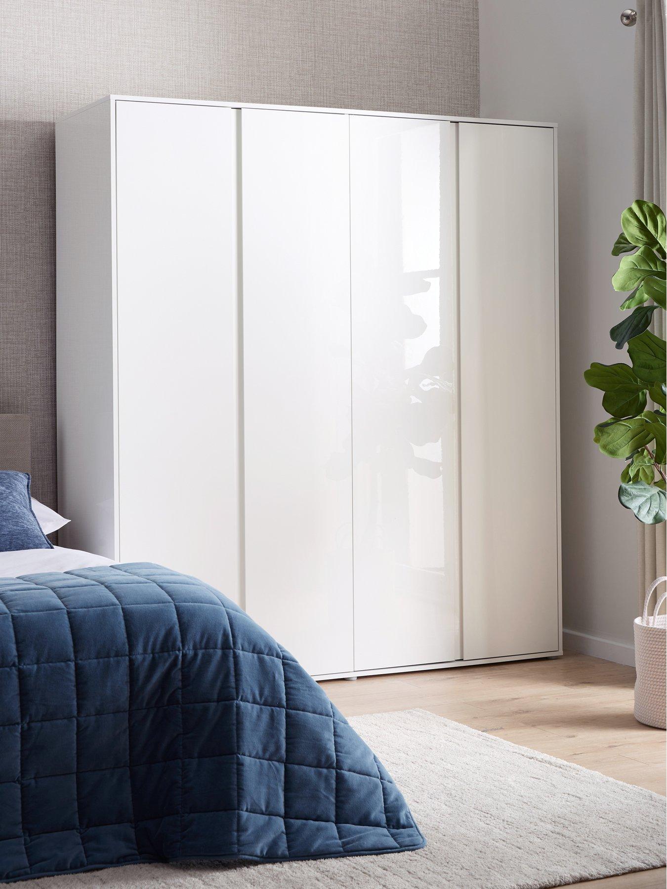 Image 1 of 7 of The Very Collection Layton Gloss 4 Door Wardrobe with Internal 4 Drawer Chest - White - FSC&reg; Certified