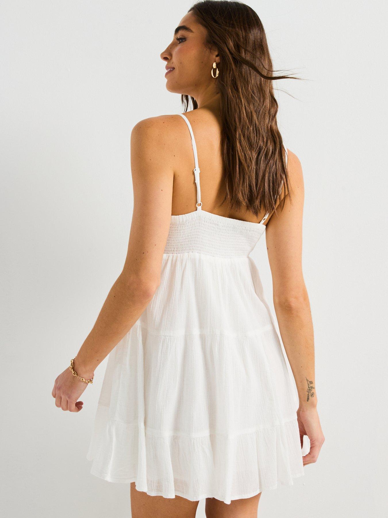  image of v-by-very-shirred-detail-cami-dress-white