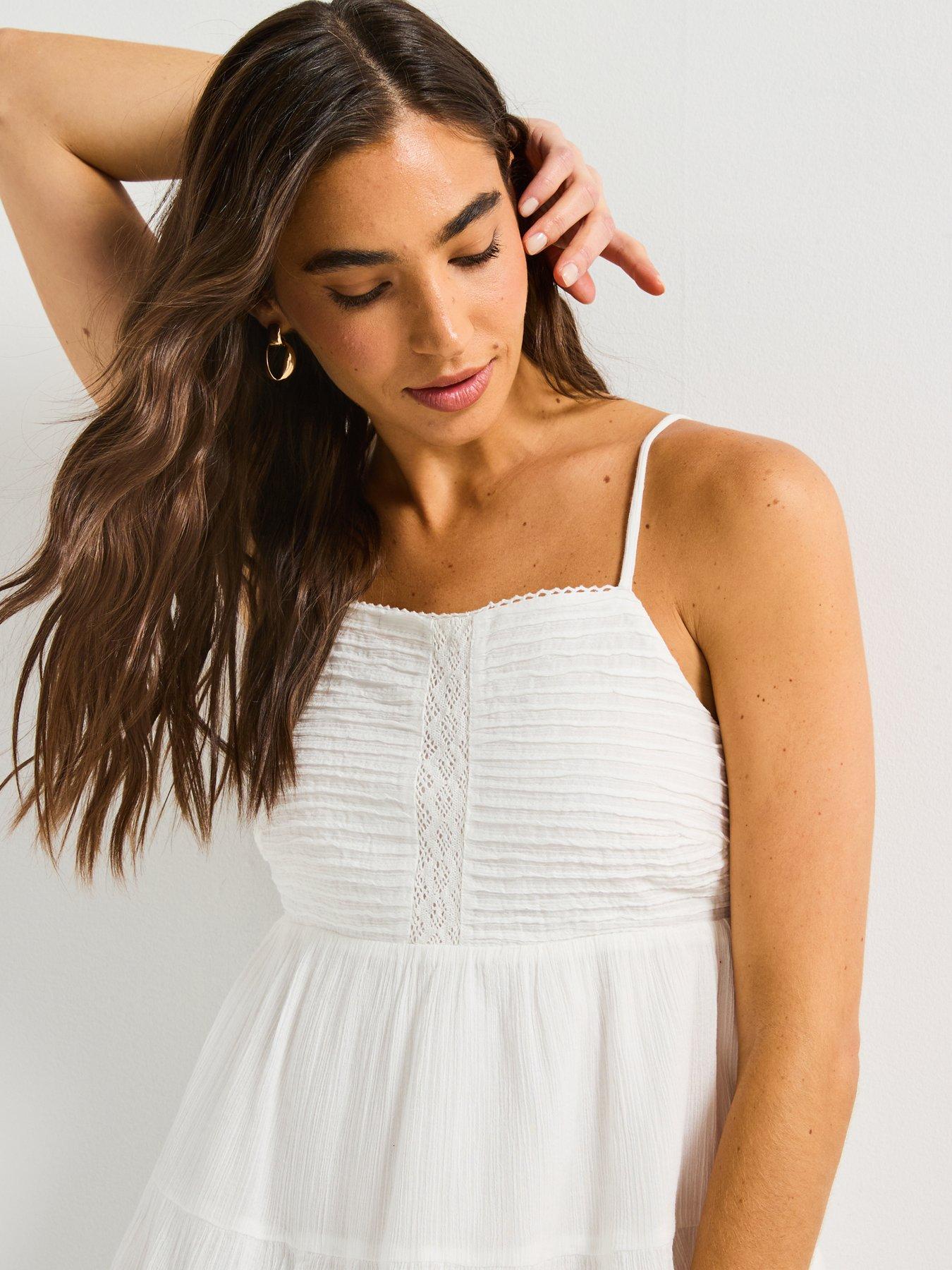  image of v-by-very-shirred-detail-cami-dress-white