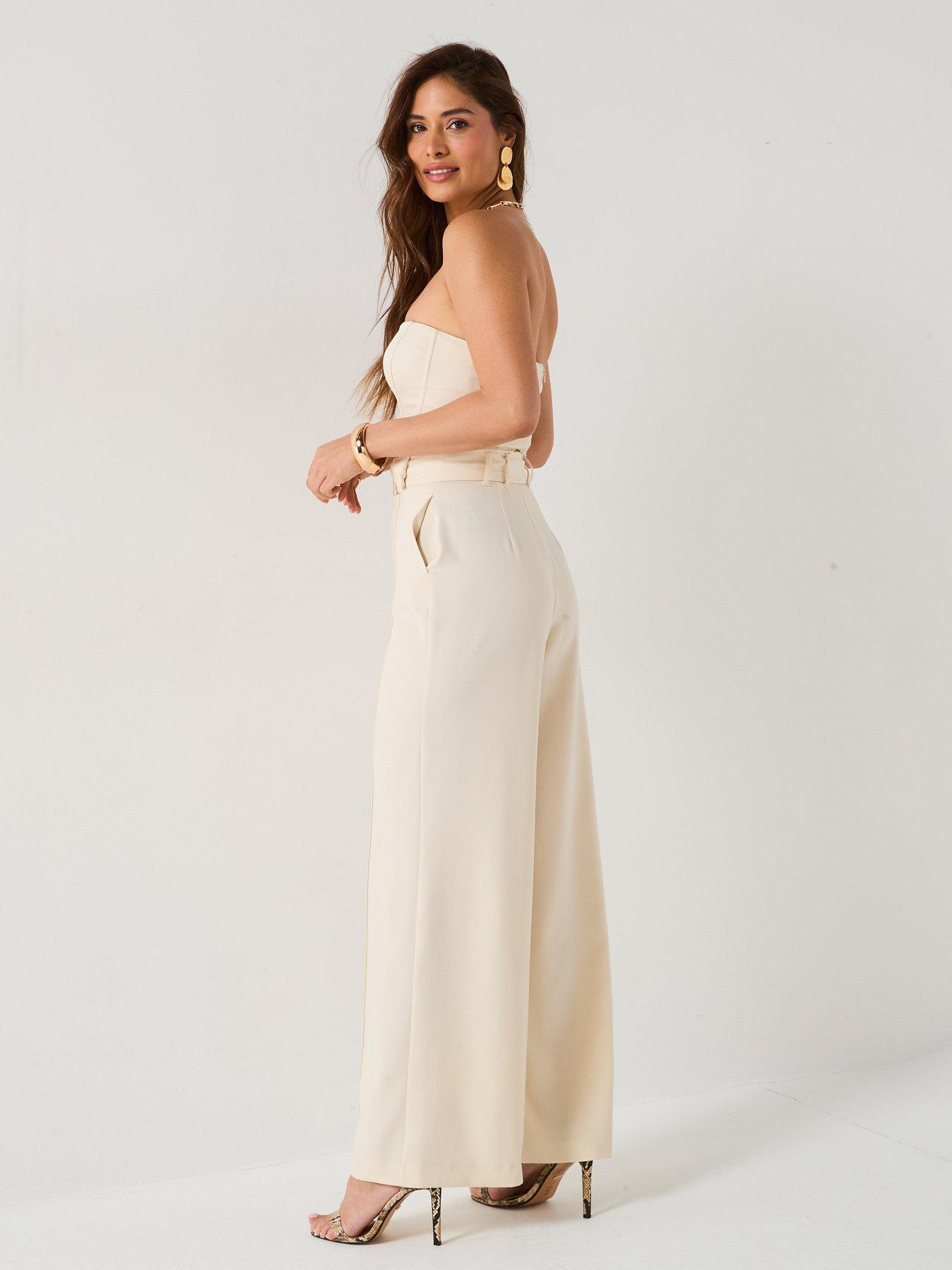  image of v-by-very-strapless-belted-jumpsuit-cream