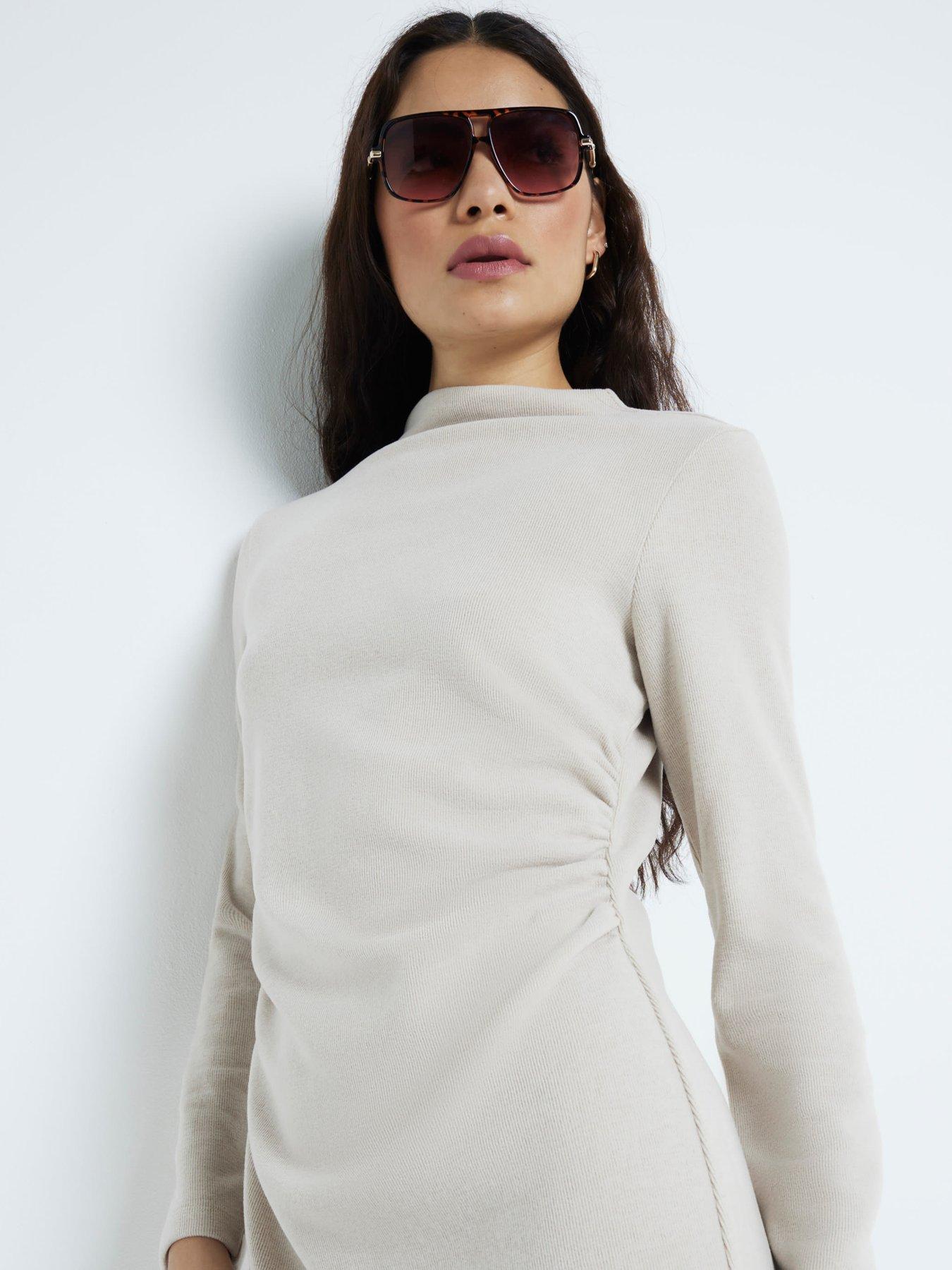 undefined Cosy Ruched Mini Dress - Beige