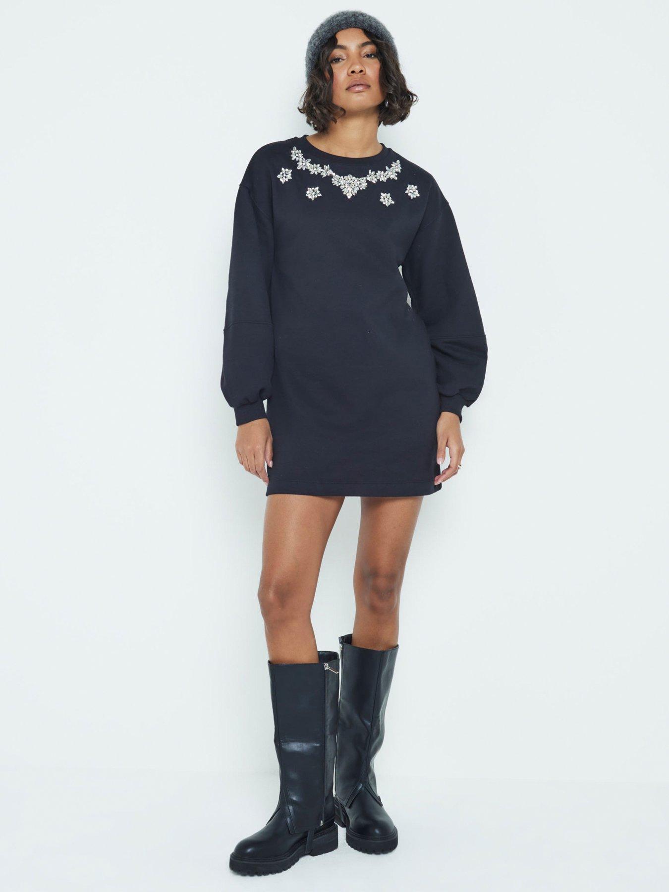 undefined Necklace Trim Sweat Dress - Black