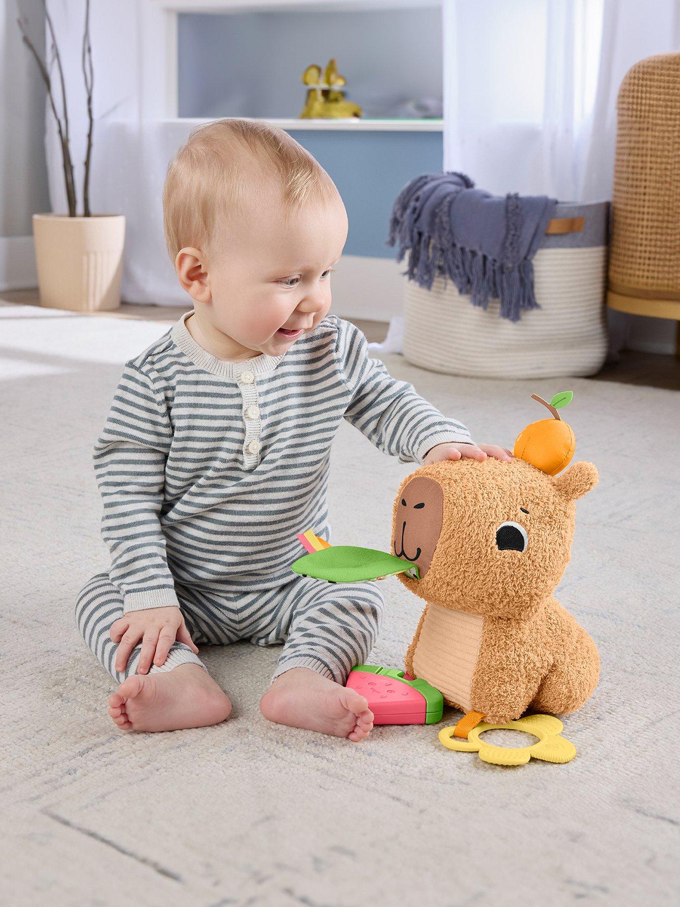 Fisher-Price Snuggly Snacky Capybara Plush Baby Sensory Toy with Teether  &  Rattle for Newborns