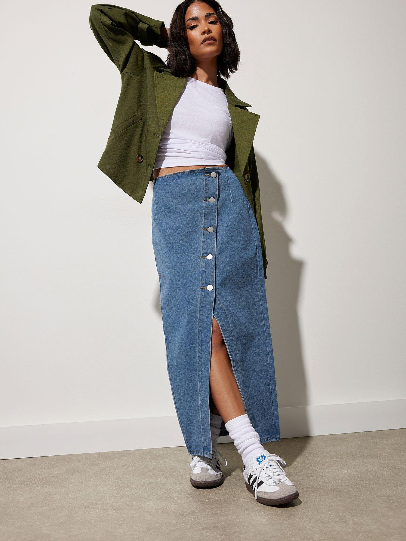 undefined Petite Asymmetric Button Midi Skirt