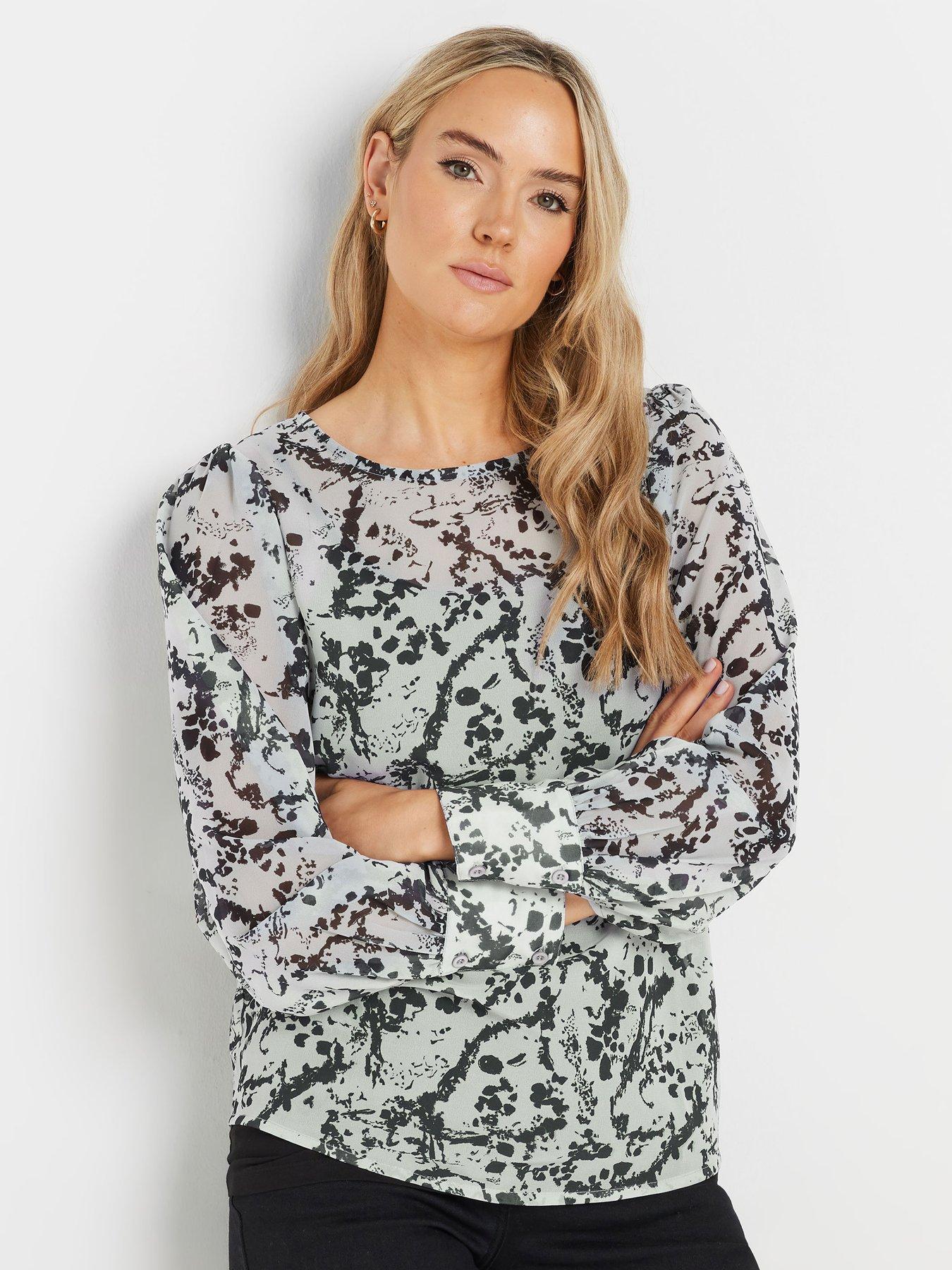  image of long-tall-sally-abstract-scoop-neck-geogette-top-grey