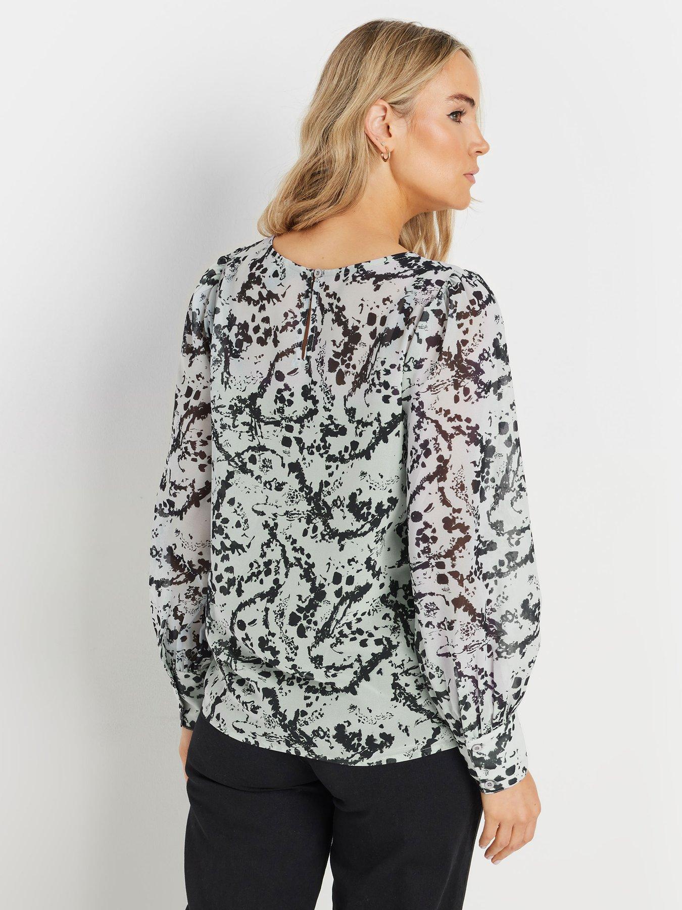  image of long-tall-sally-abstract-scoop-neck-geogette-top-grey