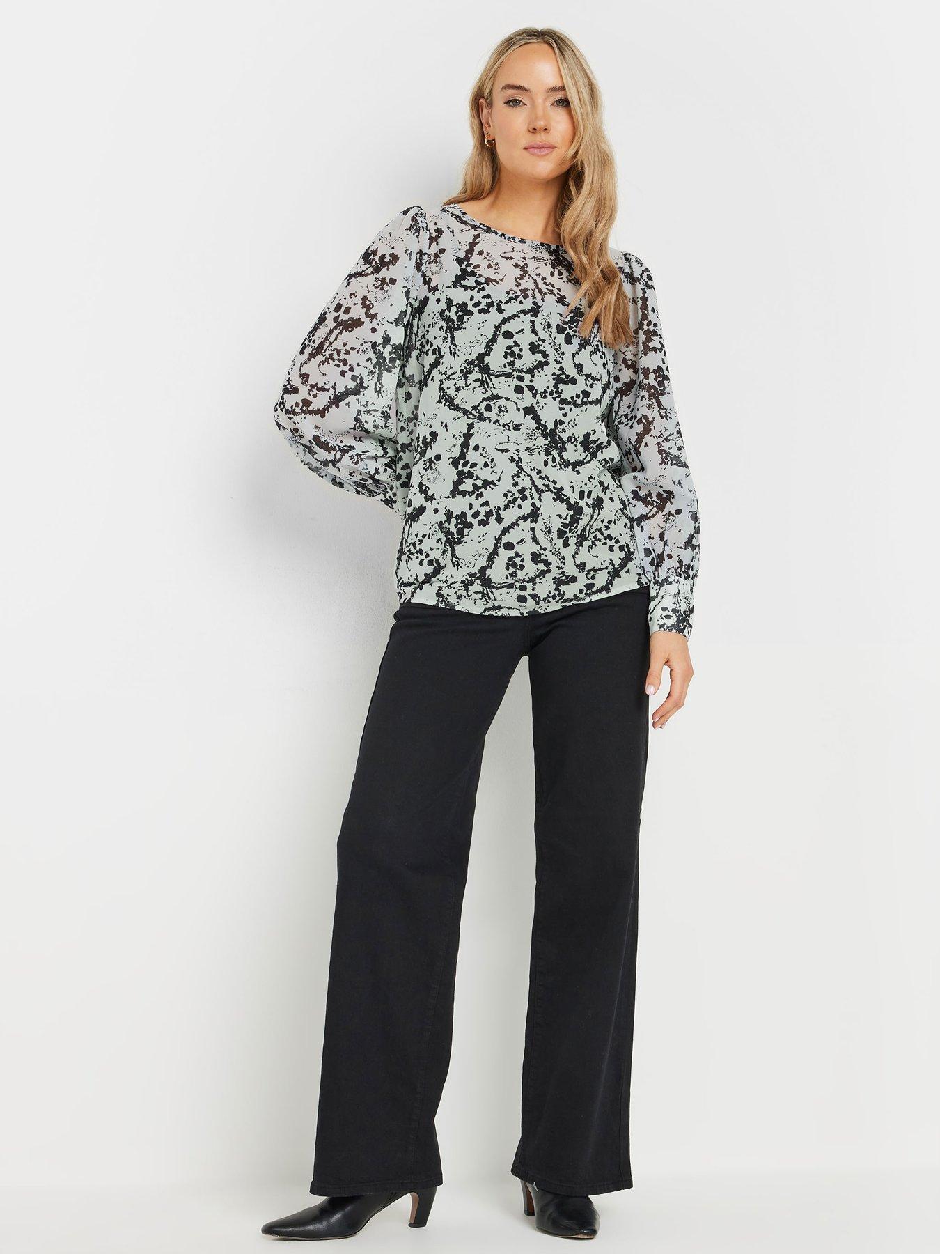  image of long-tall-sally-abstract-scoop-neck-geogette-top-grey