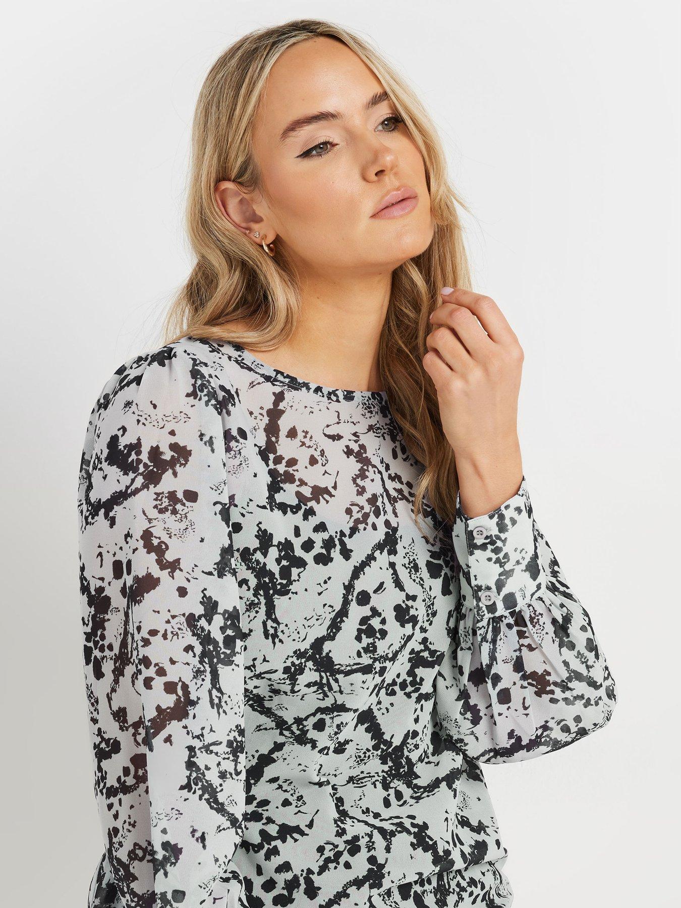  image of long-tall-sally-abstract-scoop-neck-geogette-top-grey