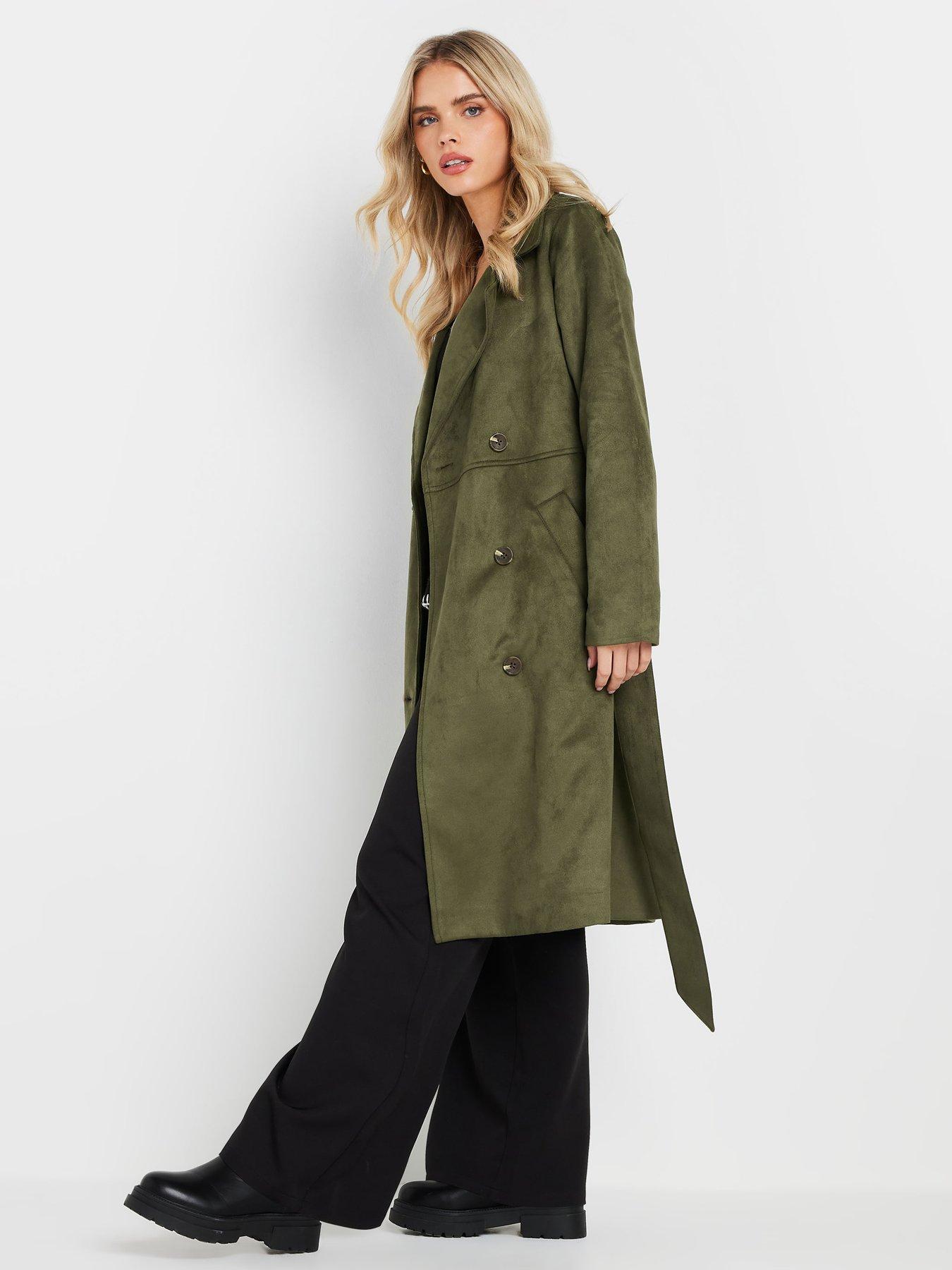 undefined Petite Suedette Trench Coat - Green