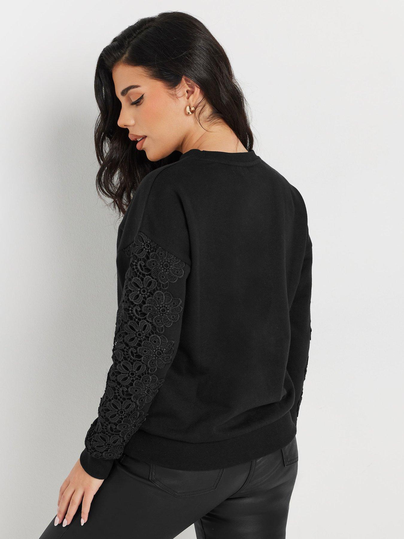  image of pixiegirl-petite-crochet-sleeve-sweatshirt-black