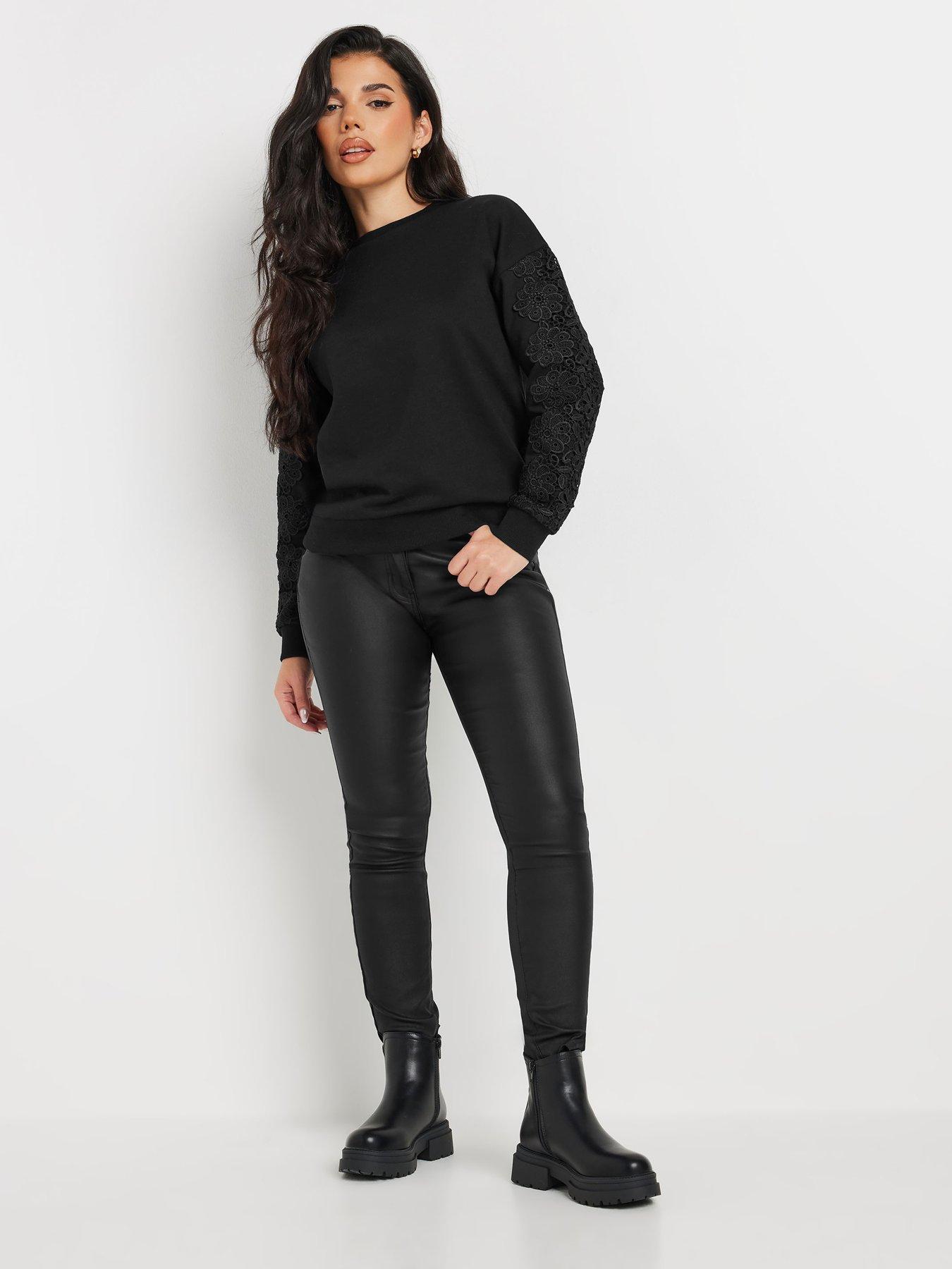  image of pixiegirl-petite-crochet-sleeve-sweatshirt-black