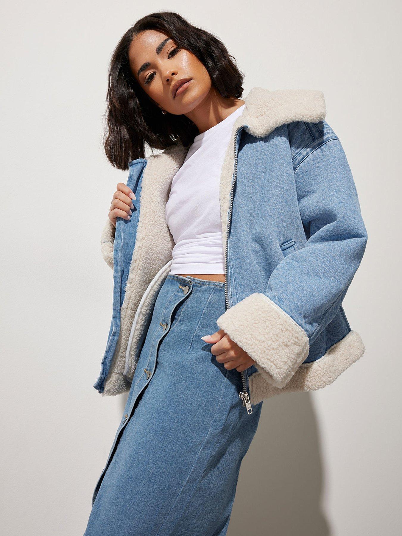 undefined Petite Denim Aviator Jacket