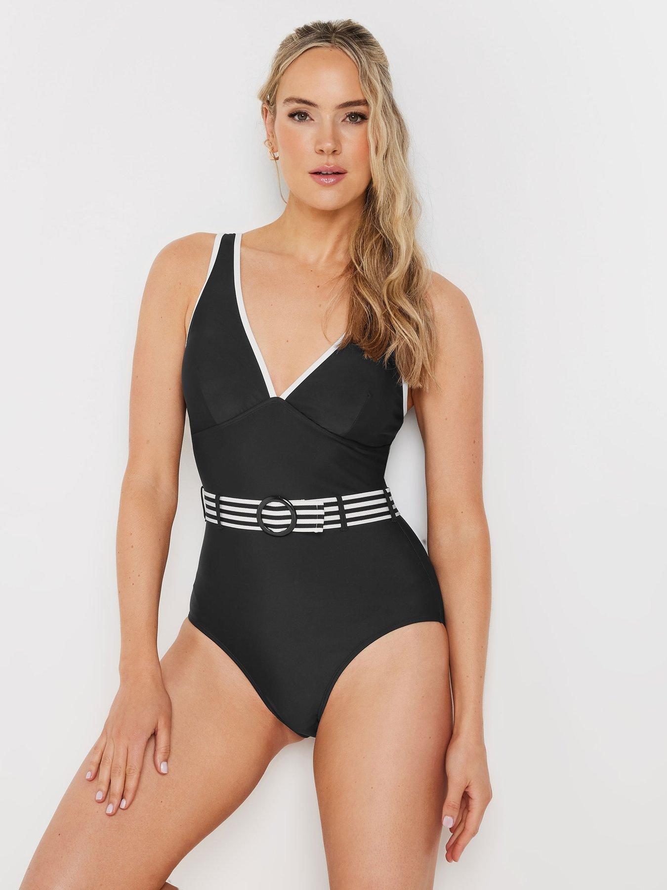 undefined Tall Tipped Belted Swimsuit - Black