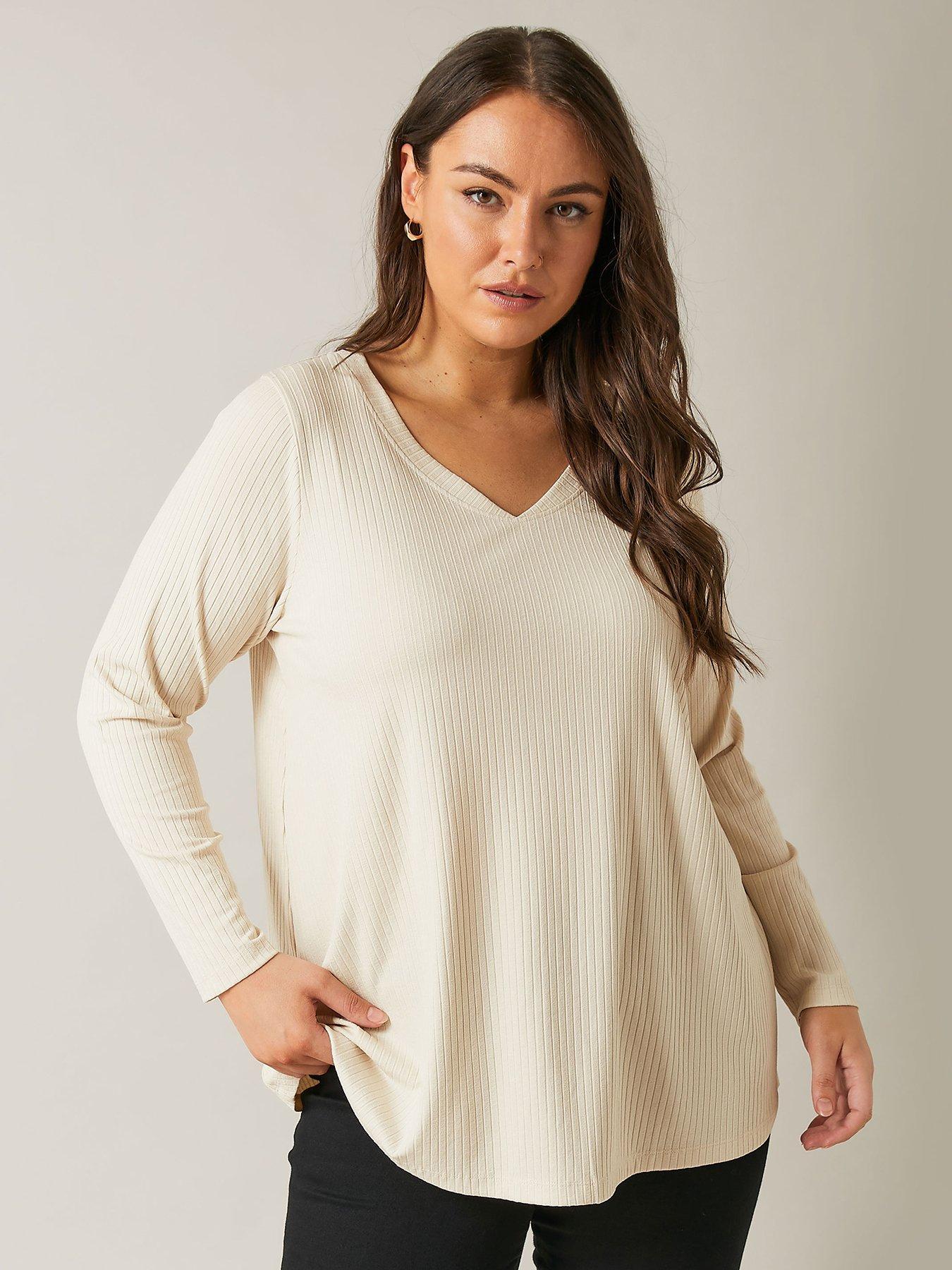  image of evans-modal-long-sleeve-rib-t-shirt-natural