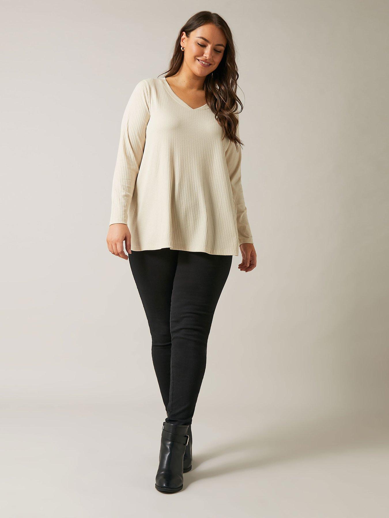  image of evans-modal-long-sleeve-rib-t-shirt-natural