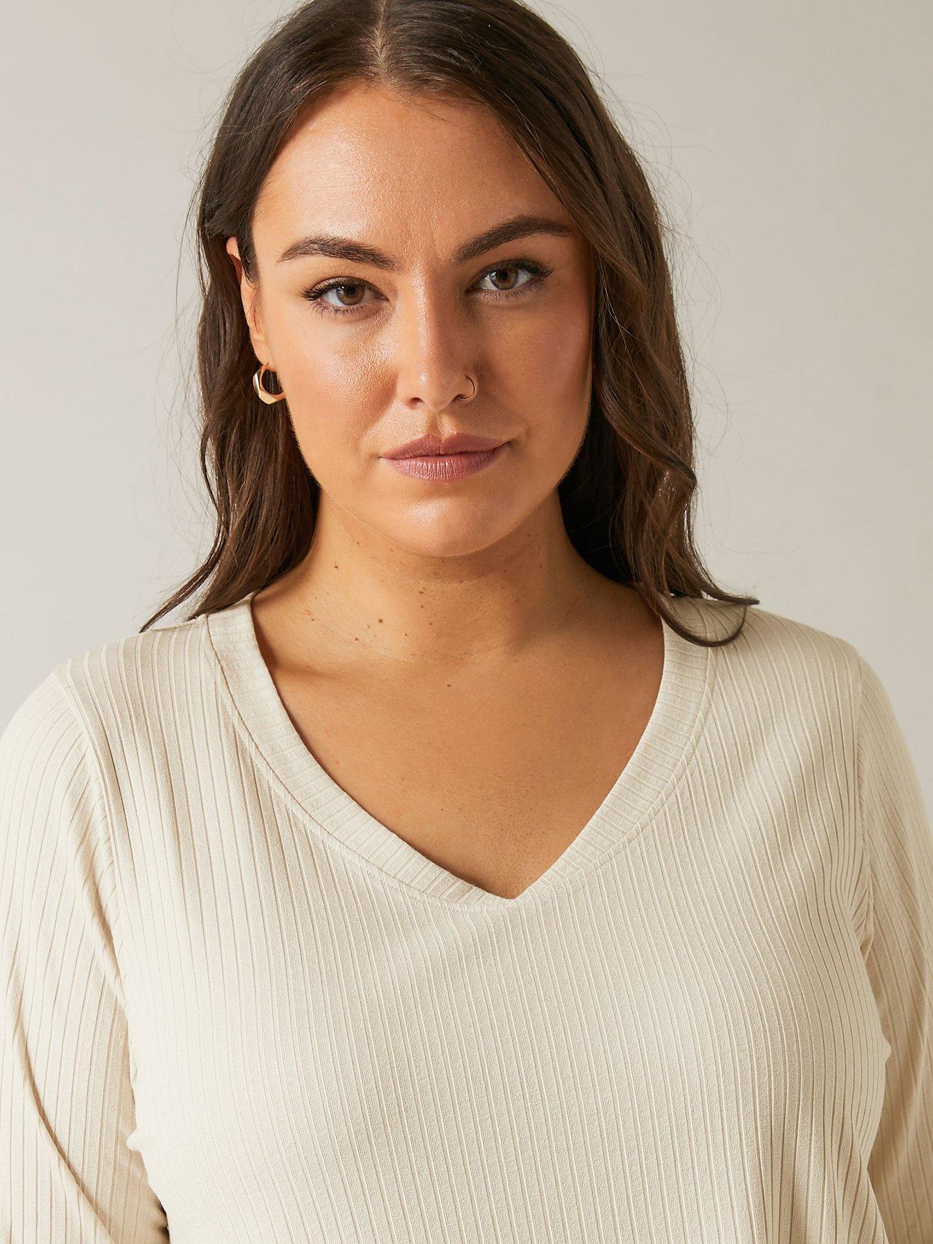  image of evans-modal-long-sleeve-rib-t-shirt-natural