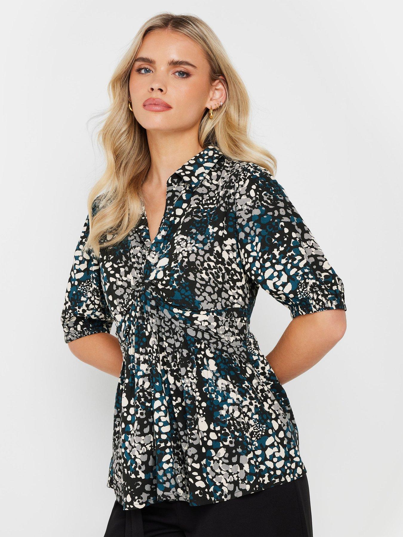 pixiegirl-petite-animal-twist-front-collar-top-blue