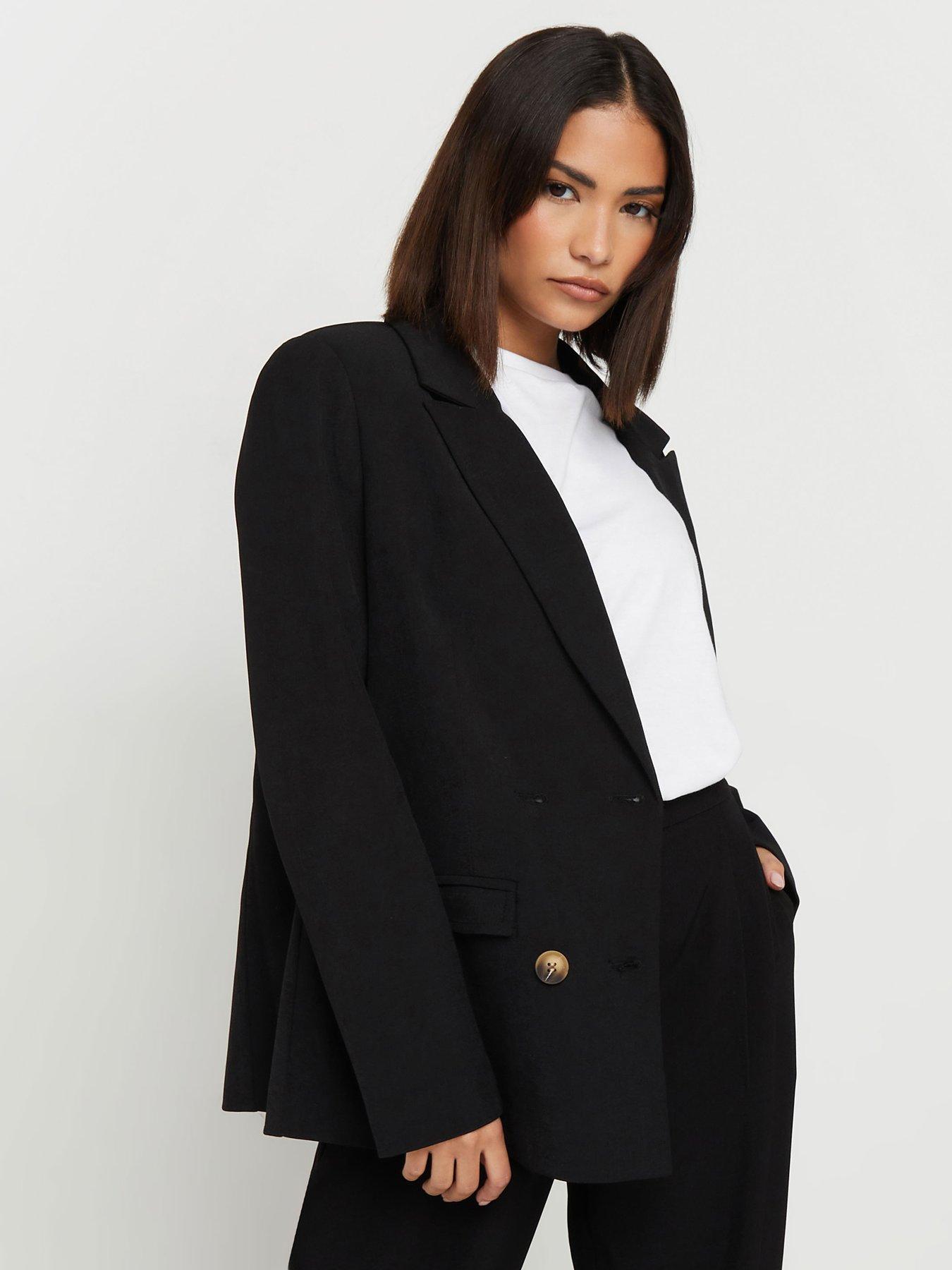 undefined Petite Double Breasted Oversized Blazer - Black
