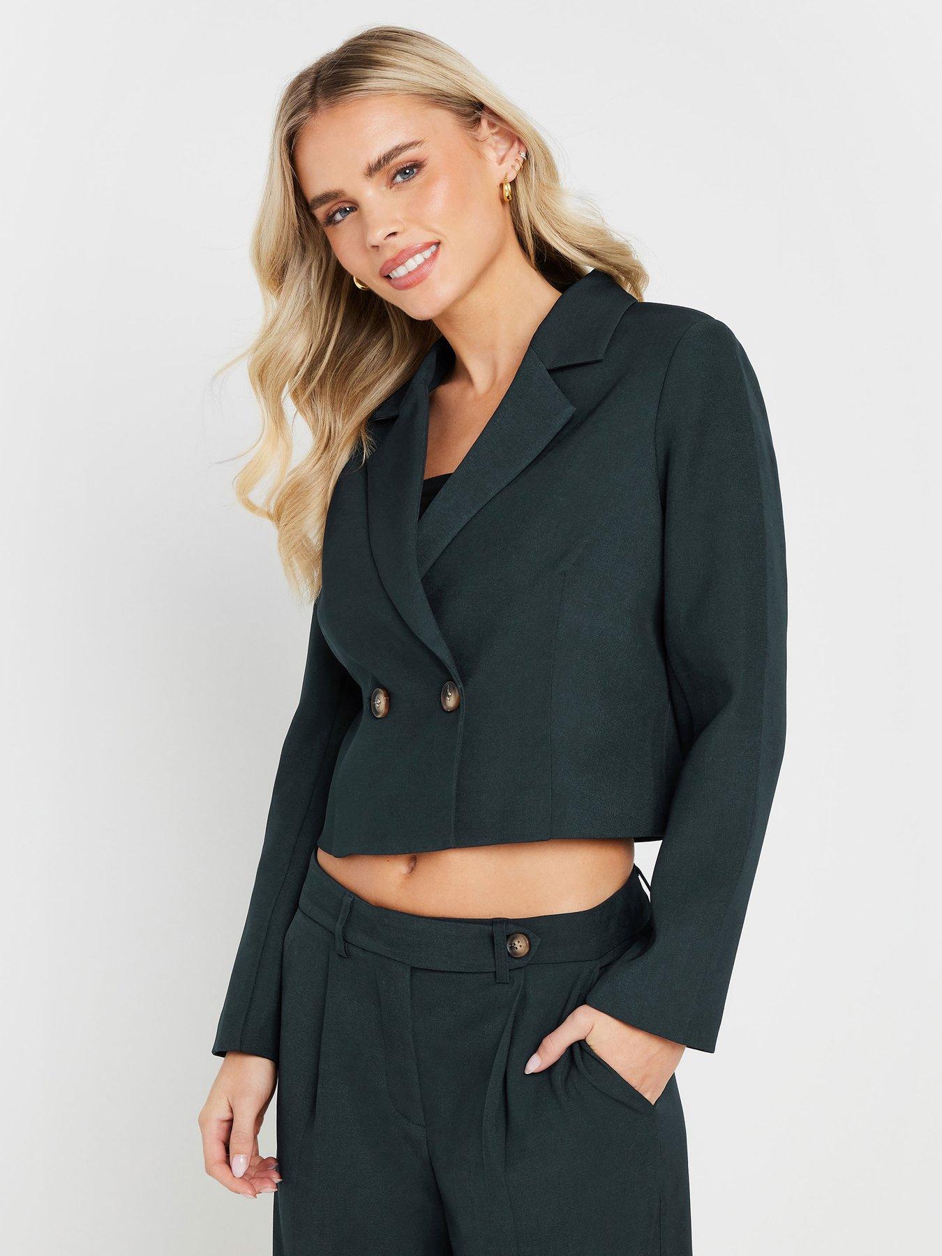 undefined Petite Button Short Blazer - Blue