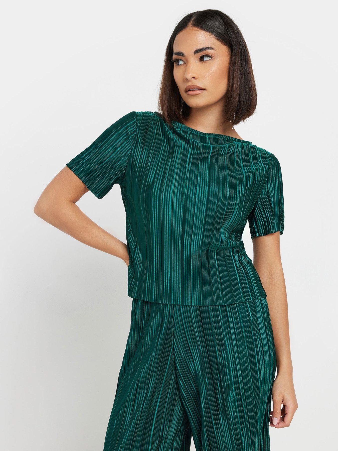  image of pixiegirl-petite-short-sleeve-plisse-top-green