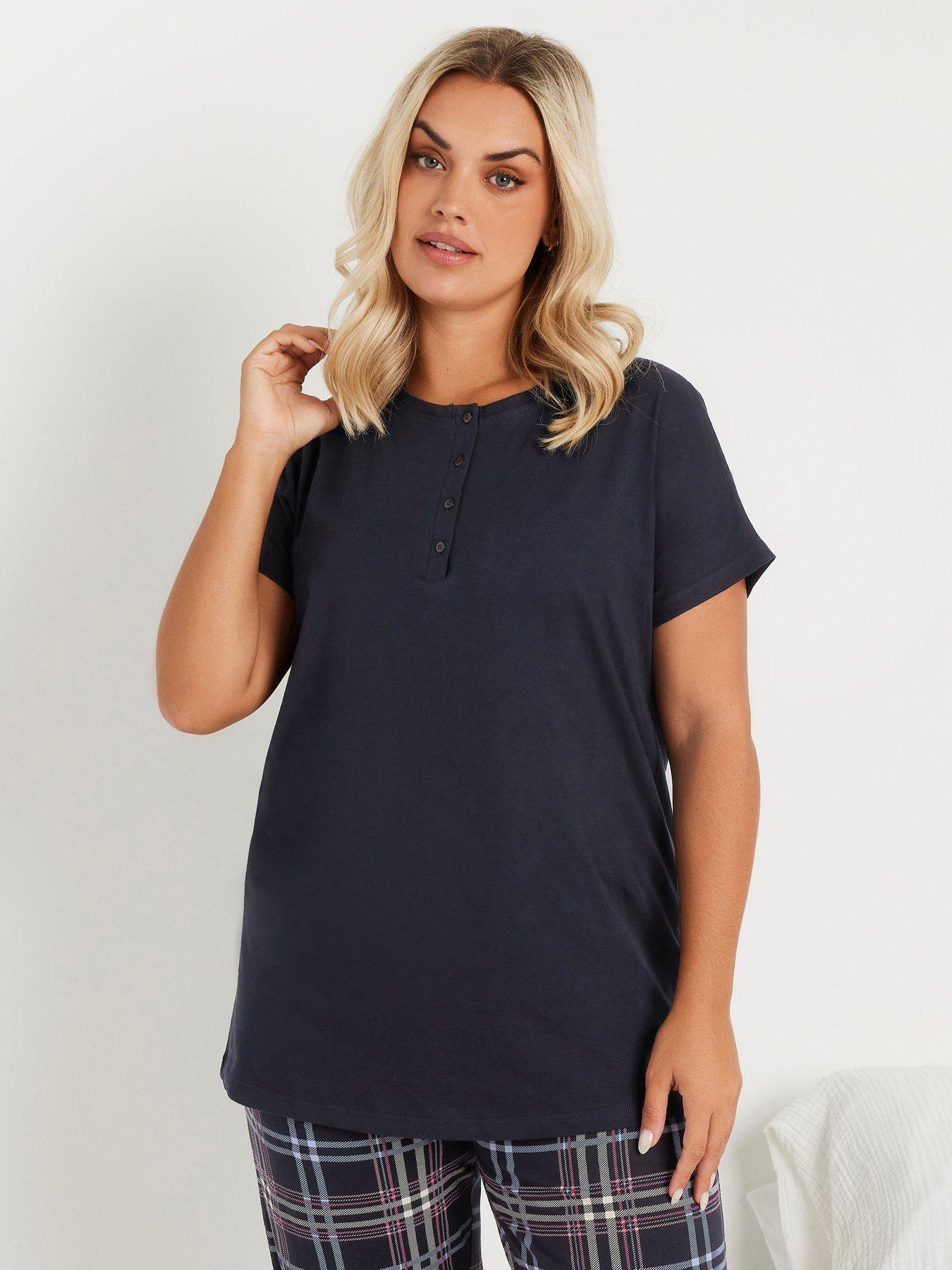 yours-curve-placket-short-sleeve-pj-top-blue