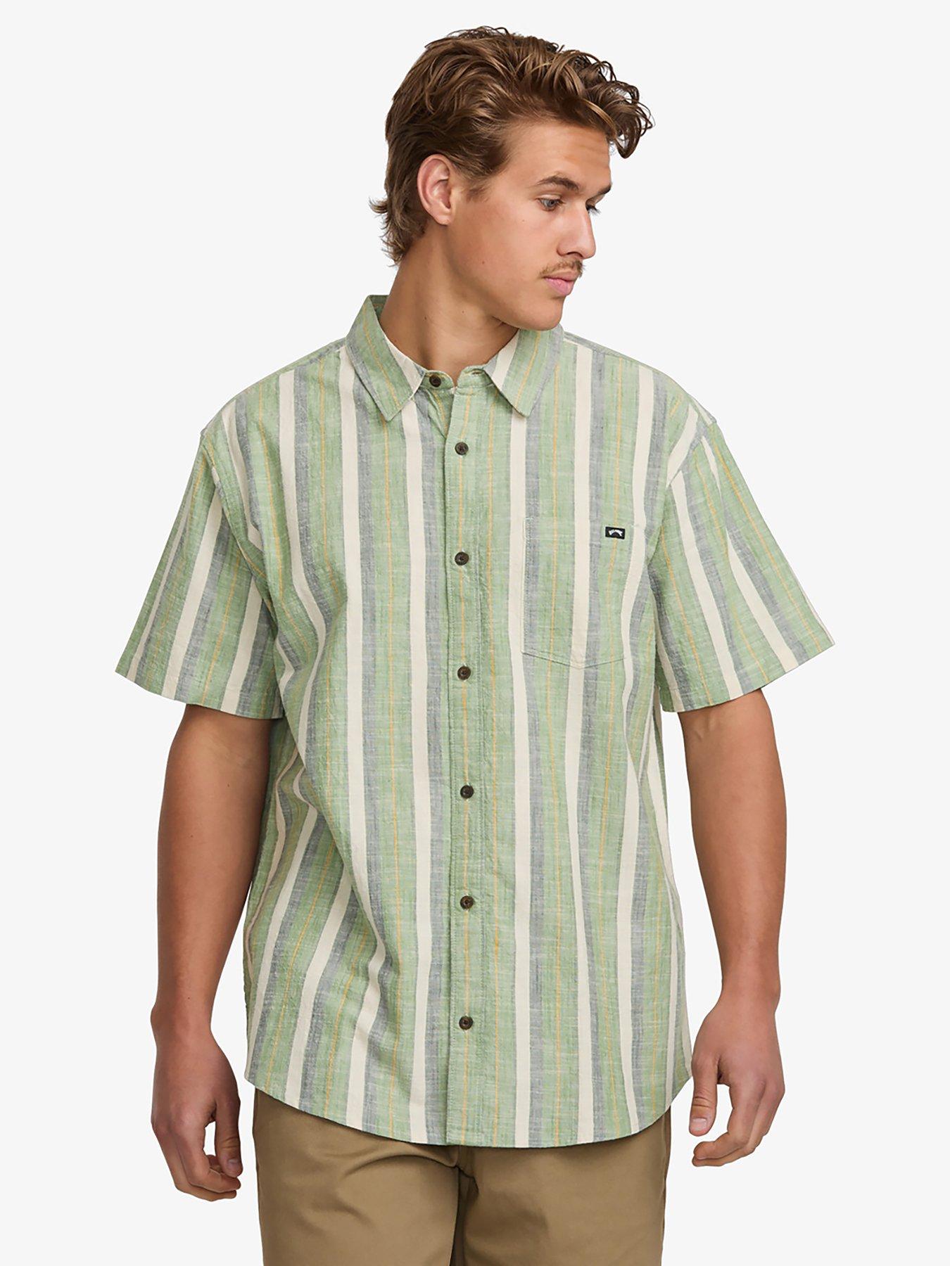 undefined Mens All Day Stripe Short Sleeve Short Sleeve Shirt - Green