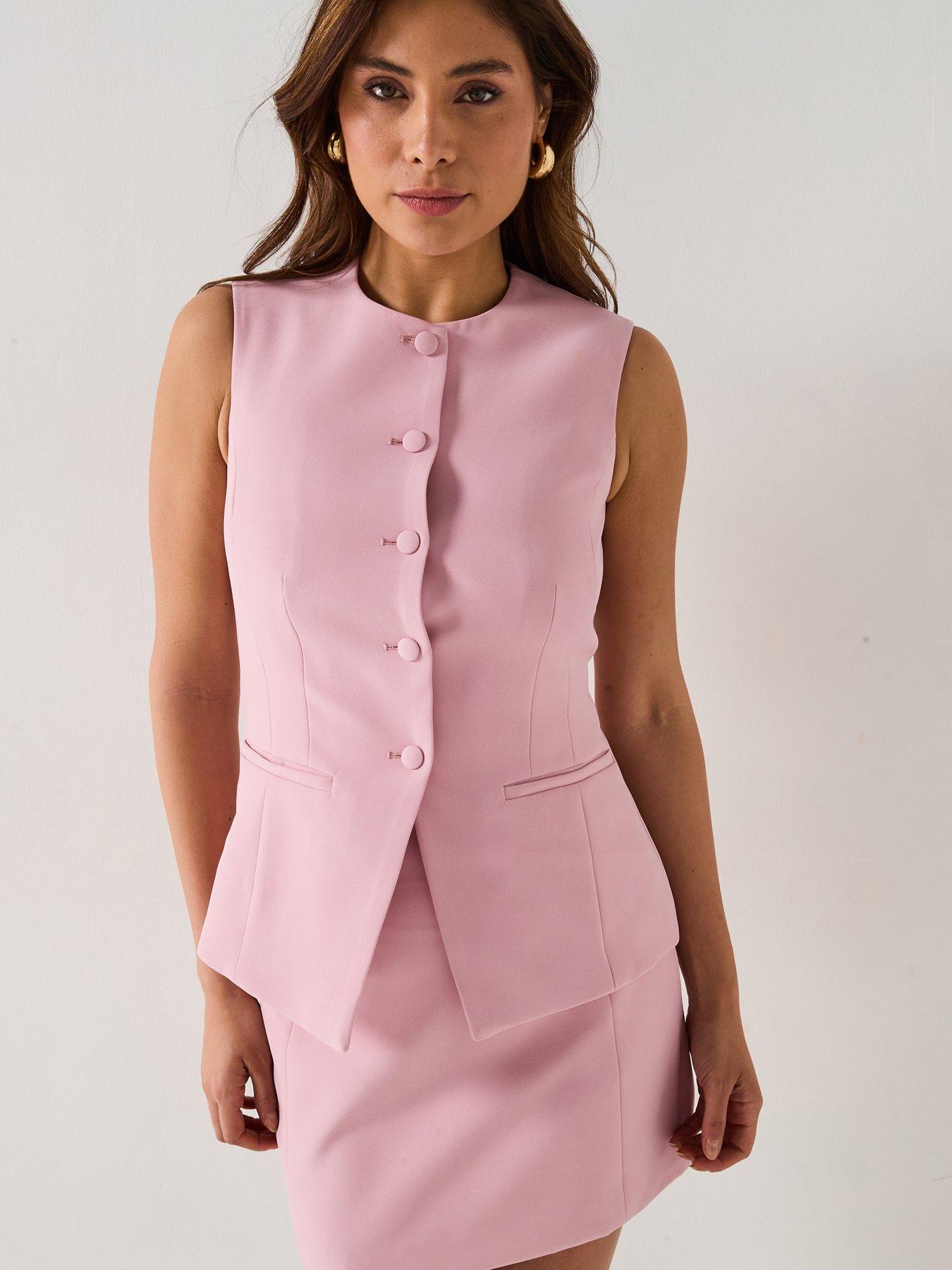  image of style-cheat-round-neck-button-down-waistcoat-pink