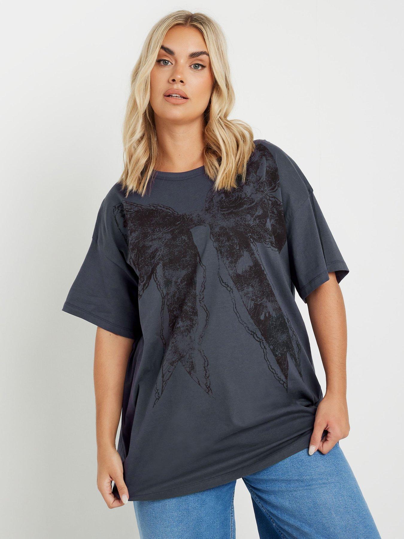 undefined Curve Drop Shoulder Lace Bow Top