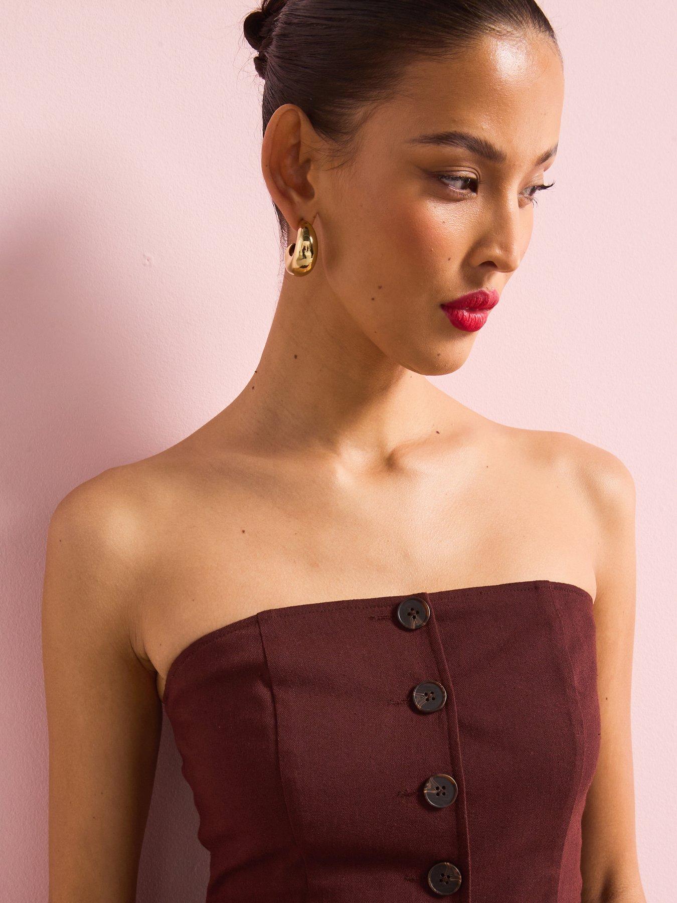  image of style-cheat-linen-strapless-waistcoat-chocolate