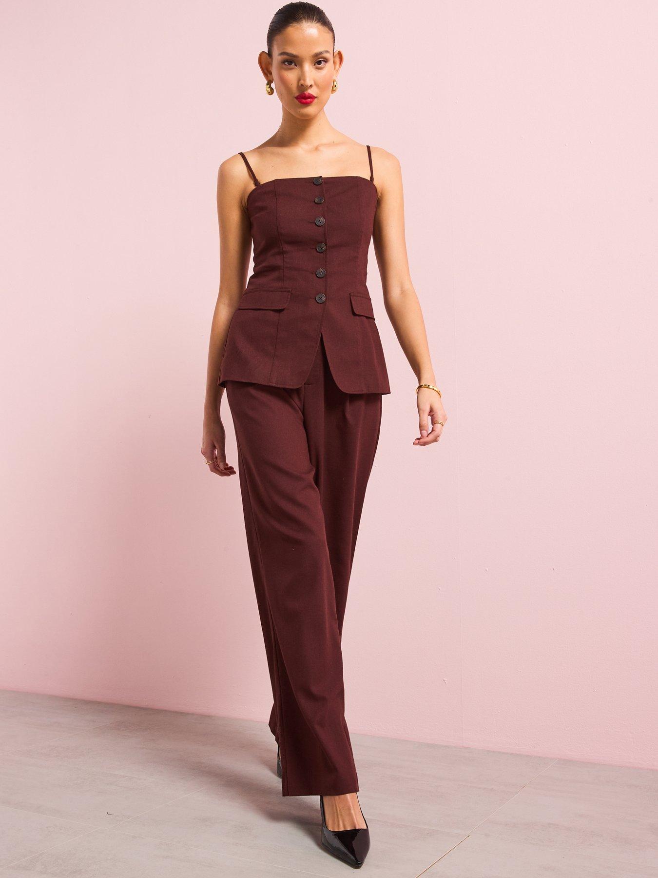  image of style-cheat-linen-strapless-waistcoat-chocolate