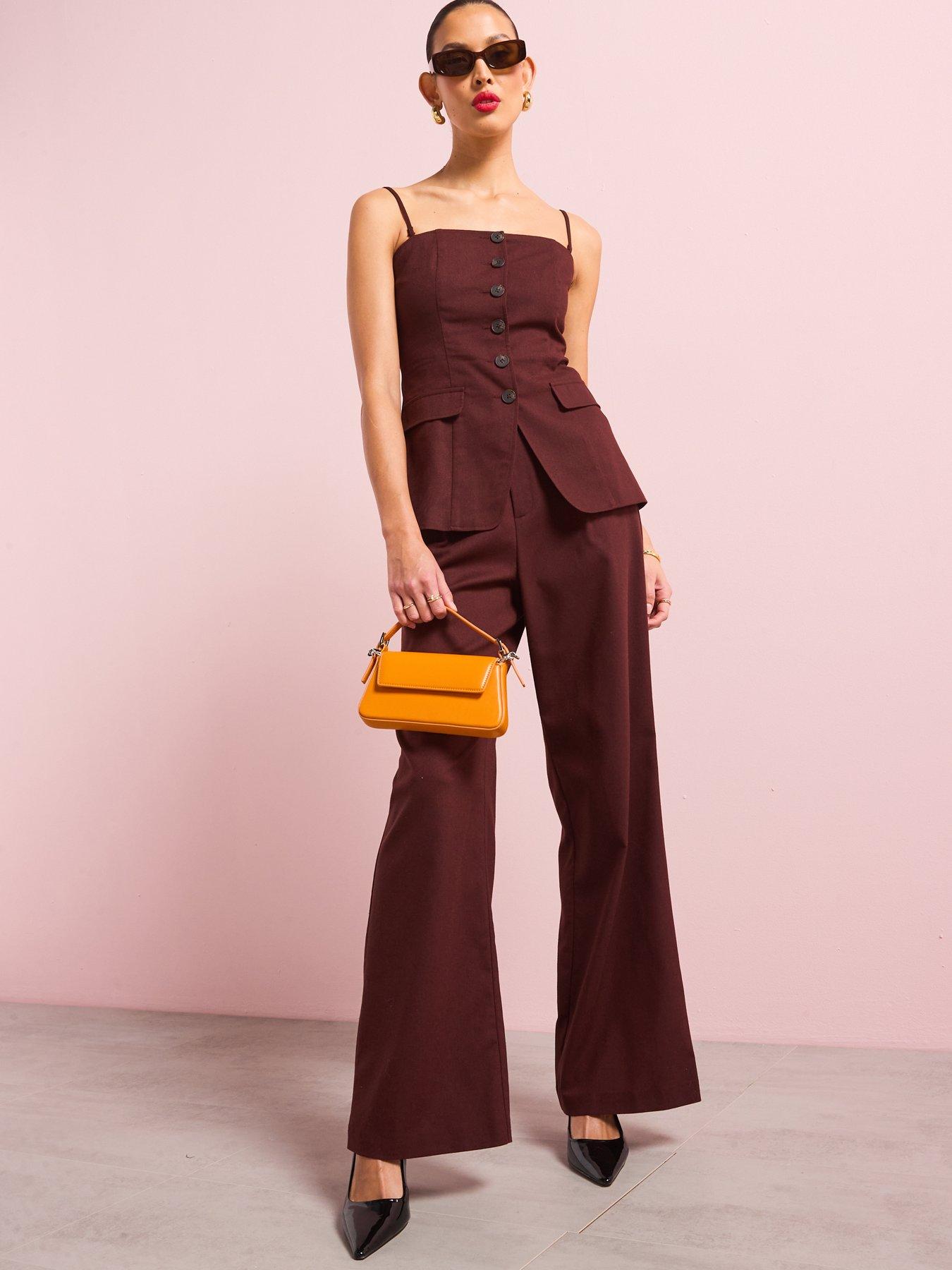  image of style-cheat-linen-strapless-waistcoat-chocolate