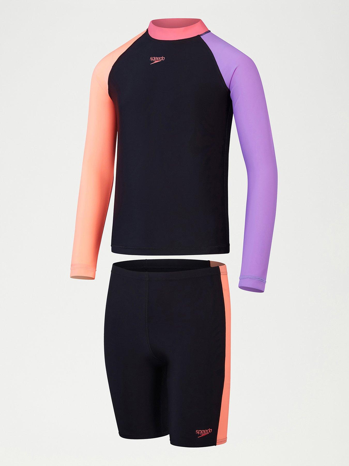 Speedo Girl's Colourblock Long Sleeve Sun Protection Top And Short