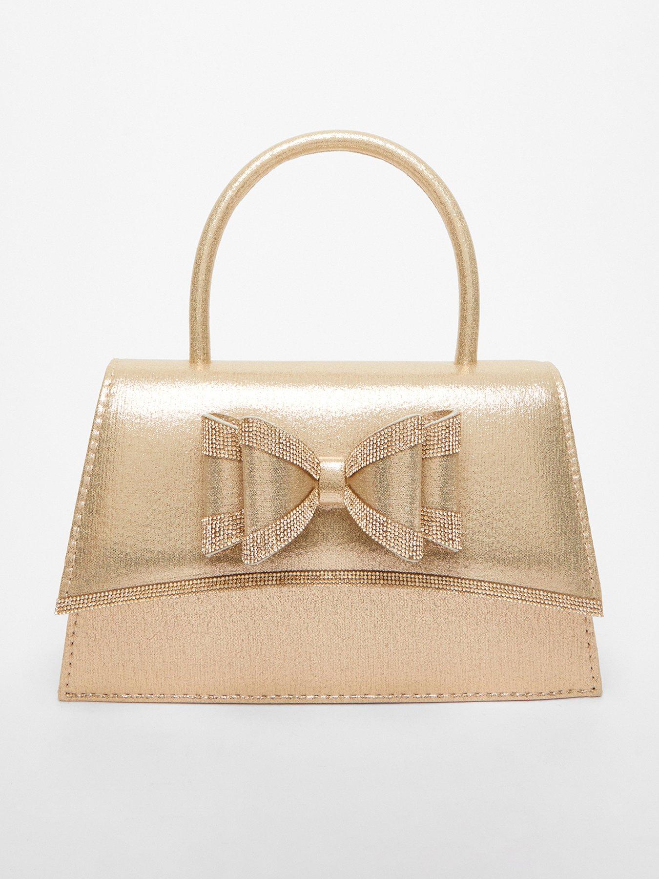 Quiz Gold Satin Diamante Clutch Bag littlewoods