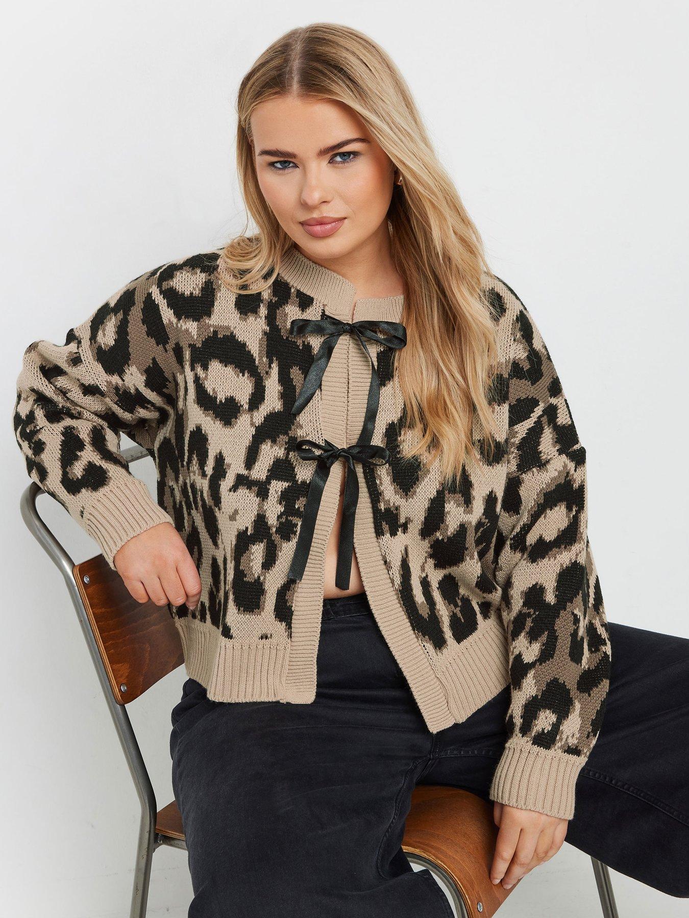 undefined Curve Leopard Satin Bow Cardigan - Brown