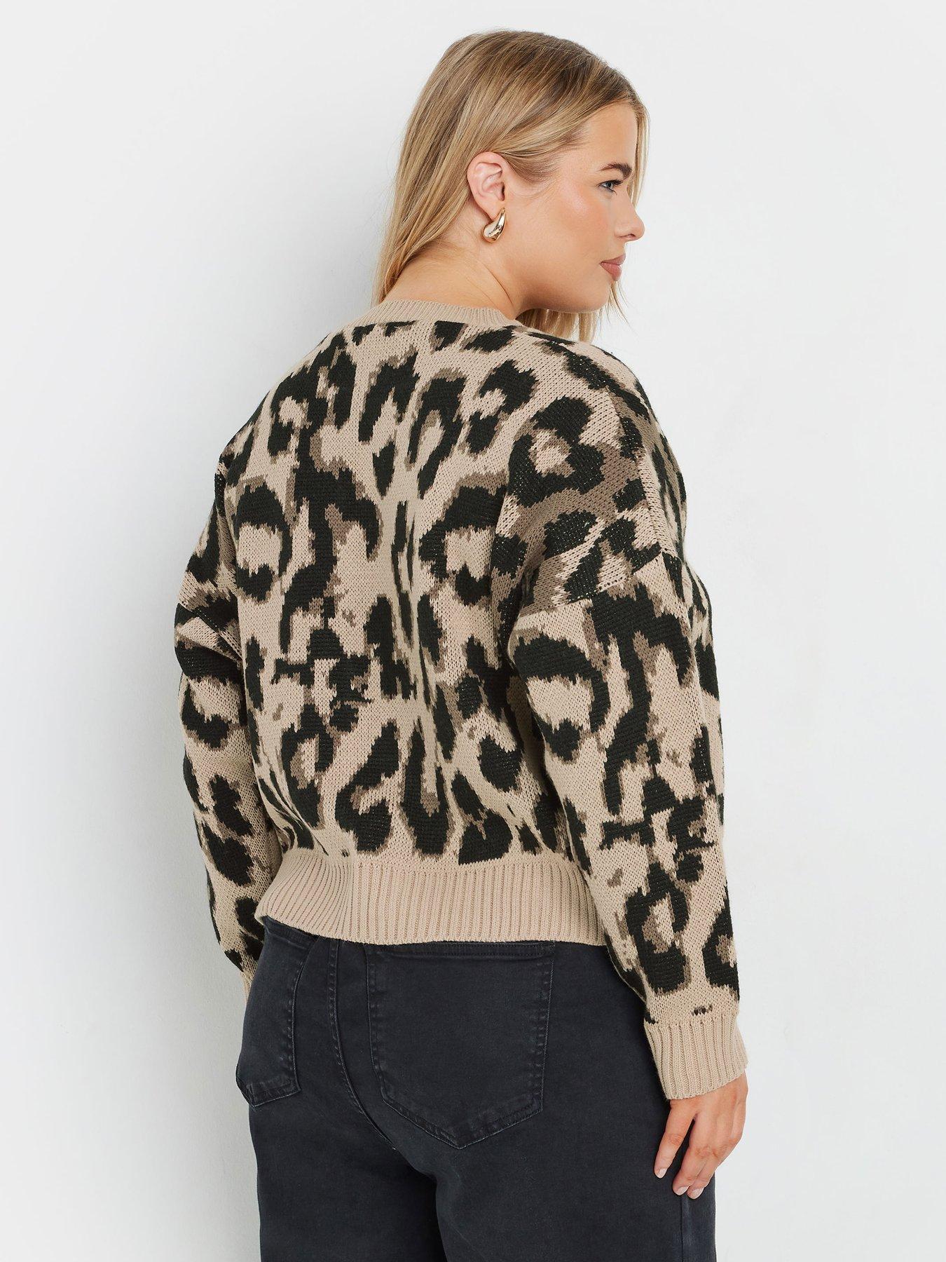 Image 2 of 4 of Yours Curve Leopard Satin Bow Cardigan - Brown