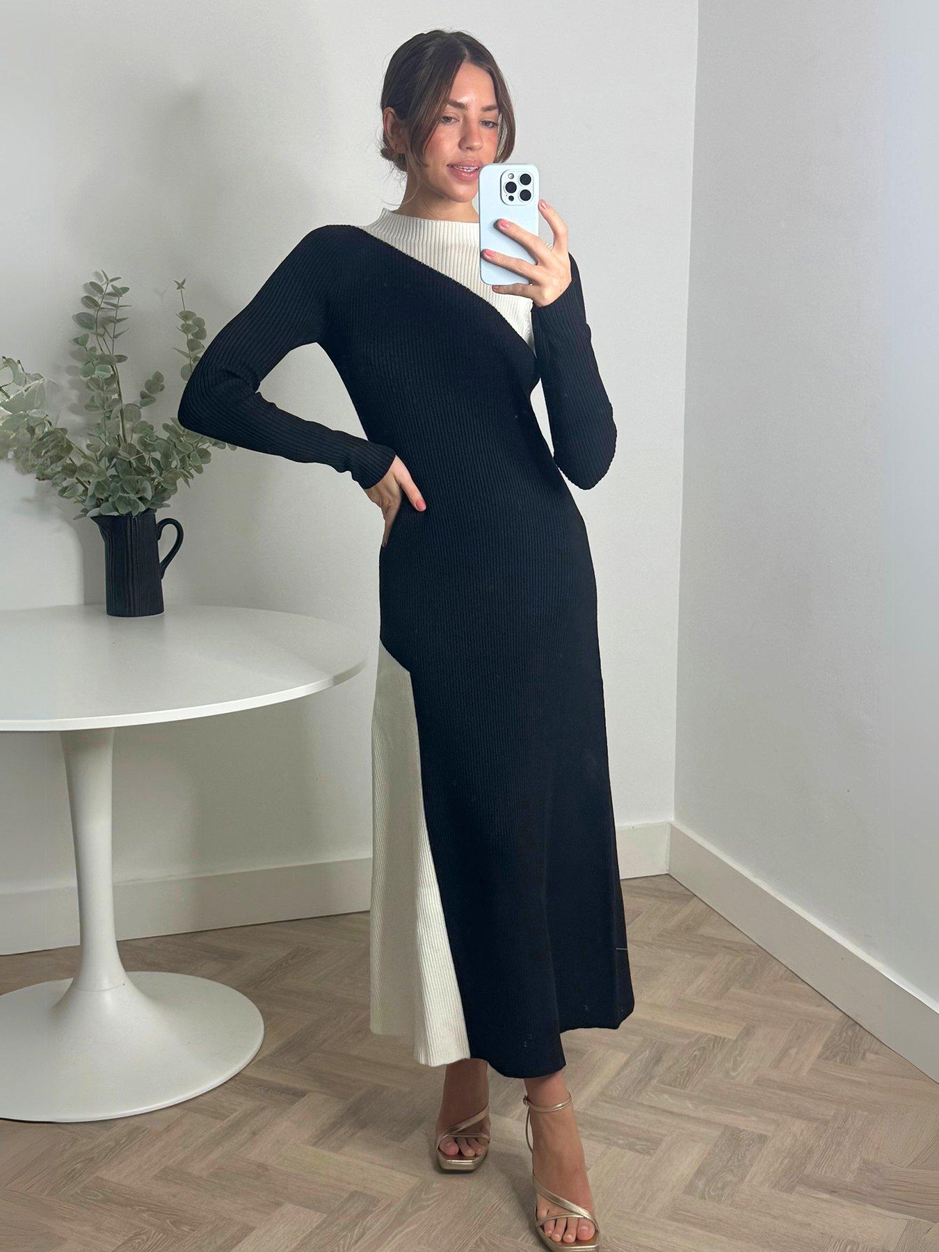 Style Cheat Colour Block Knitted Midi Dress - Mono