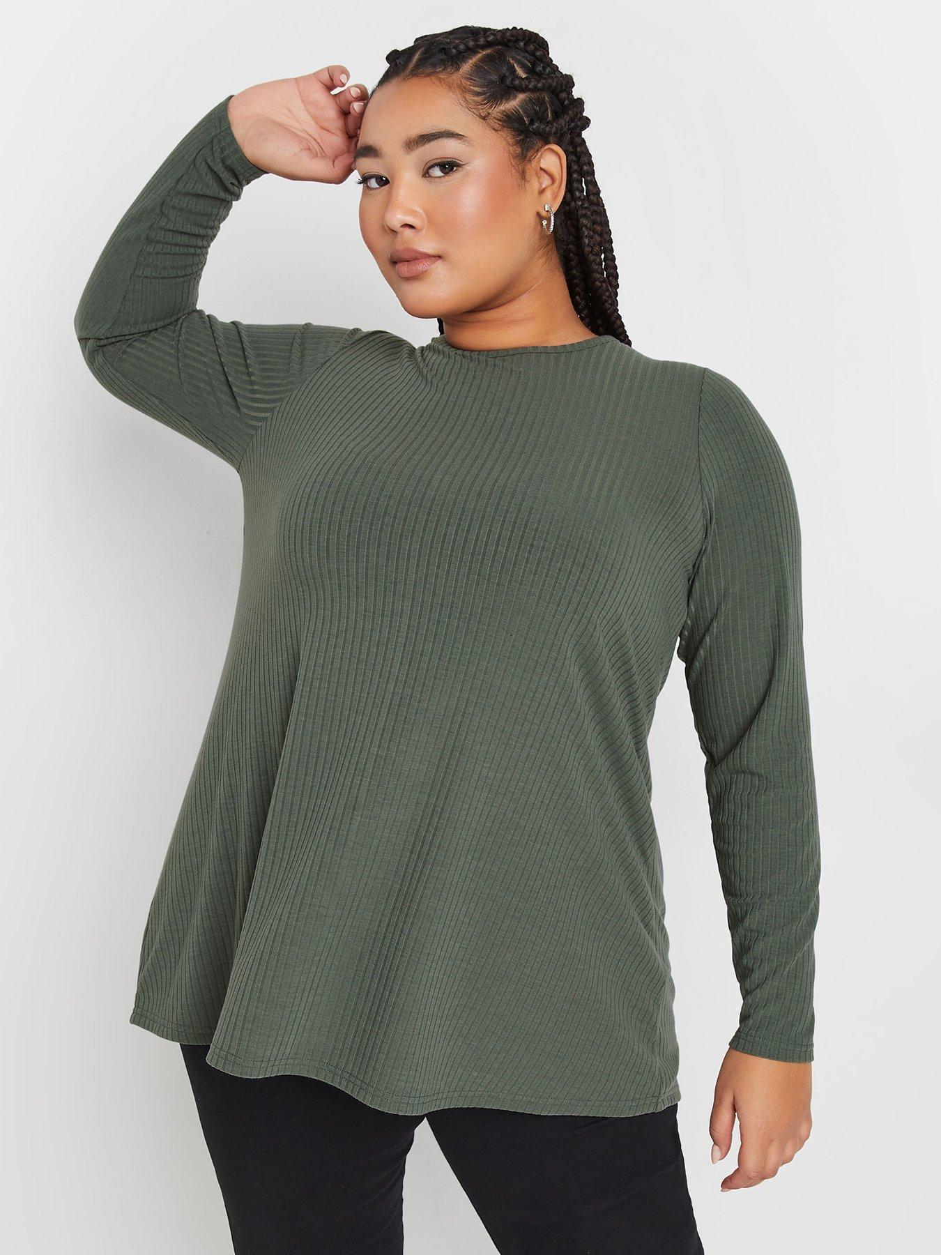 yours-curve-long-sleeve-rib-swing-t-shirt-green