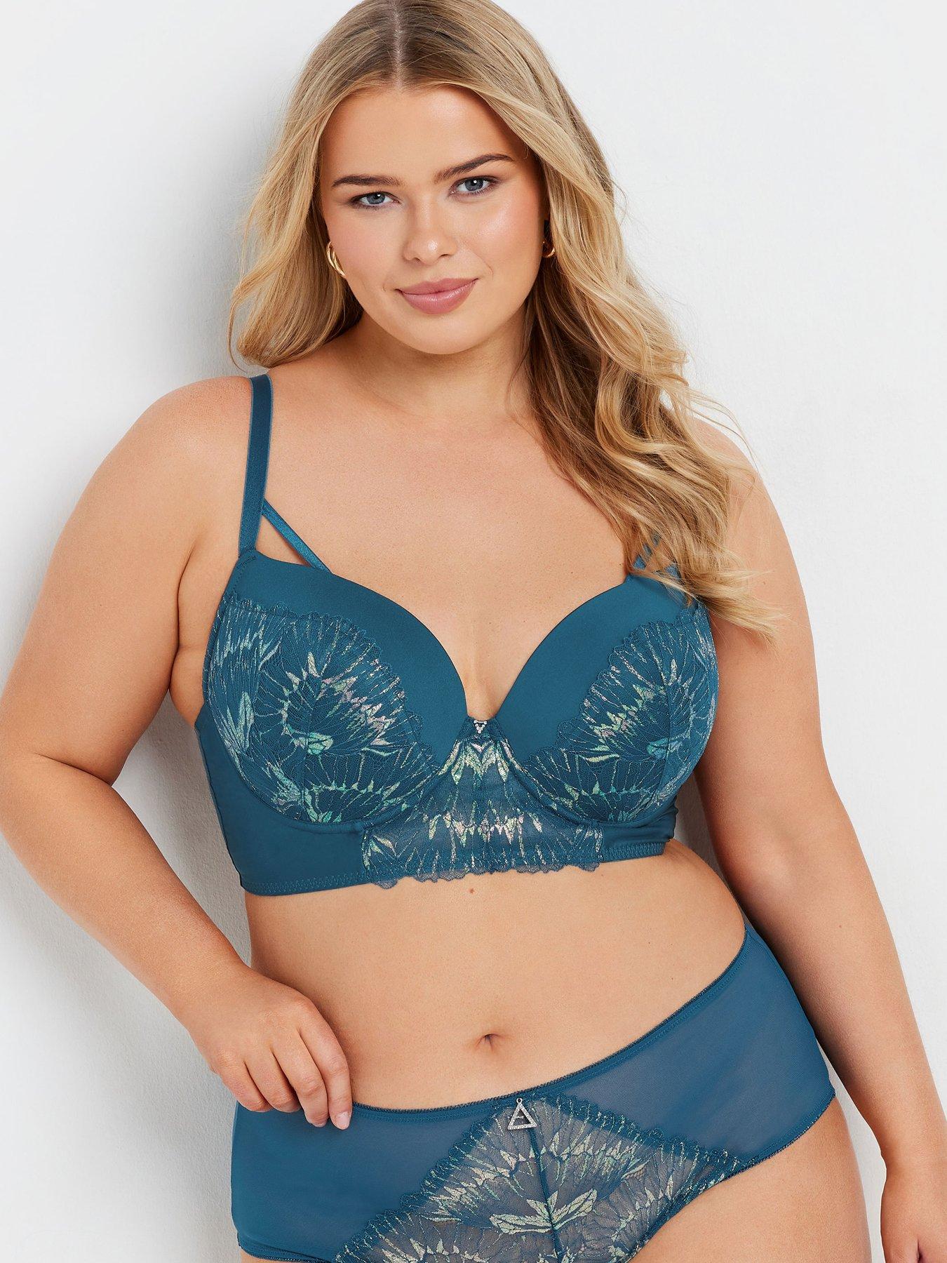 Image 3 of 4 of Yours Curve Lauren Iridescent Long Line Bra - Green