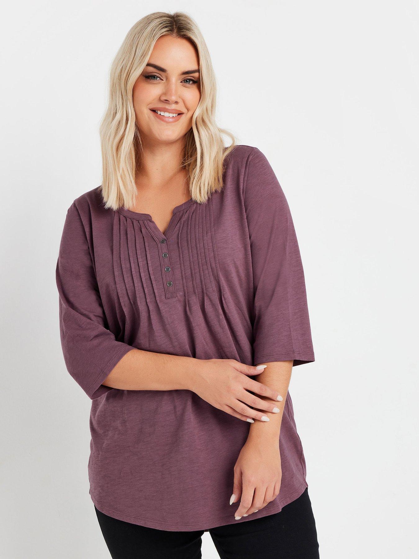 yours-curve-pintuck-henley-top-purple