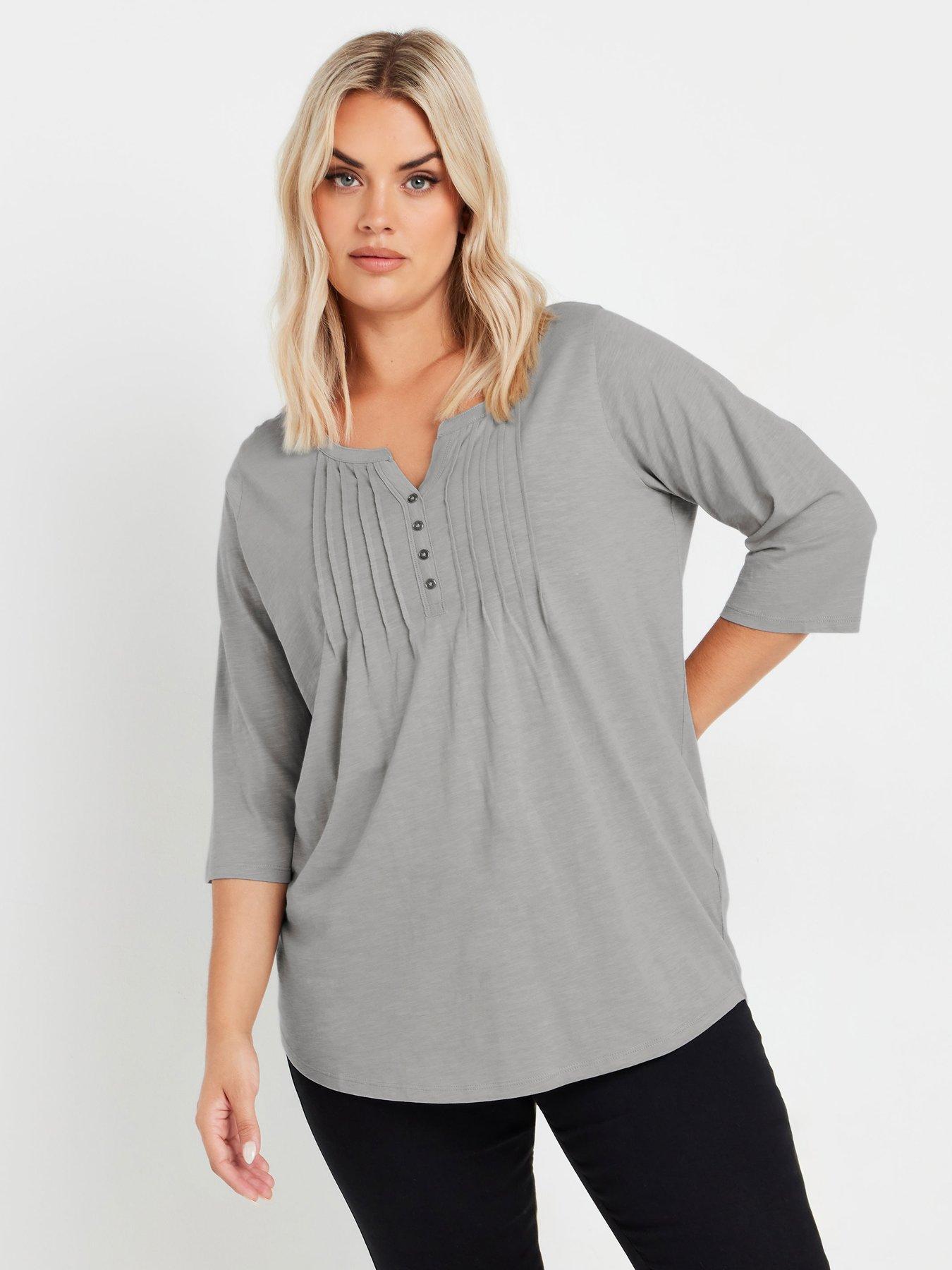 yours-curve-pintuck-henley-top-grey