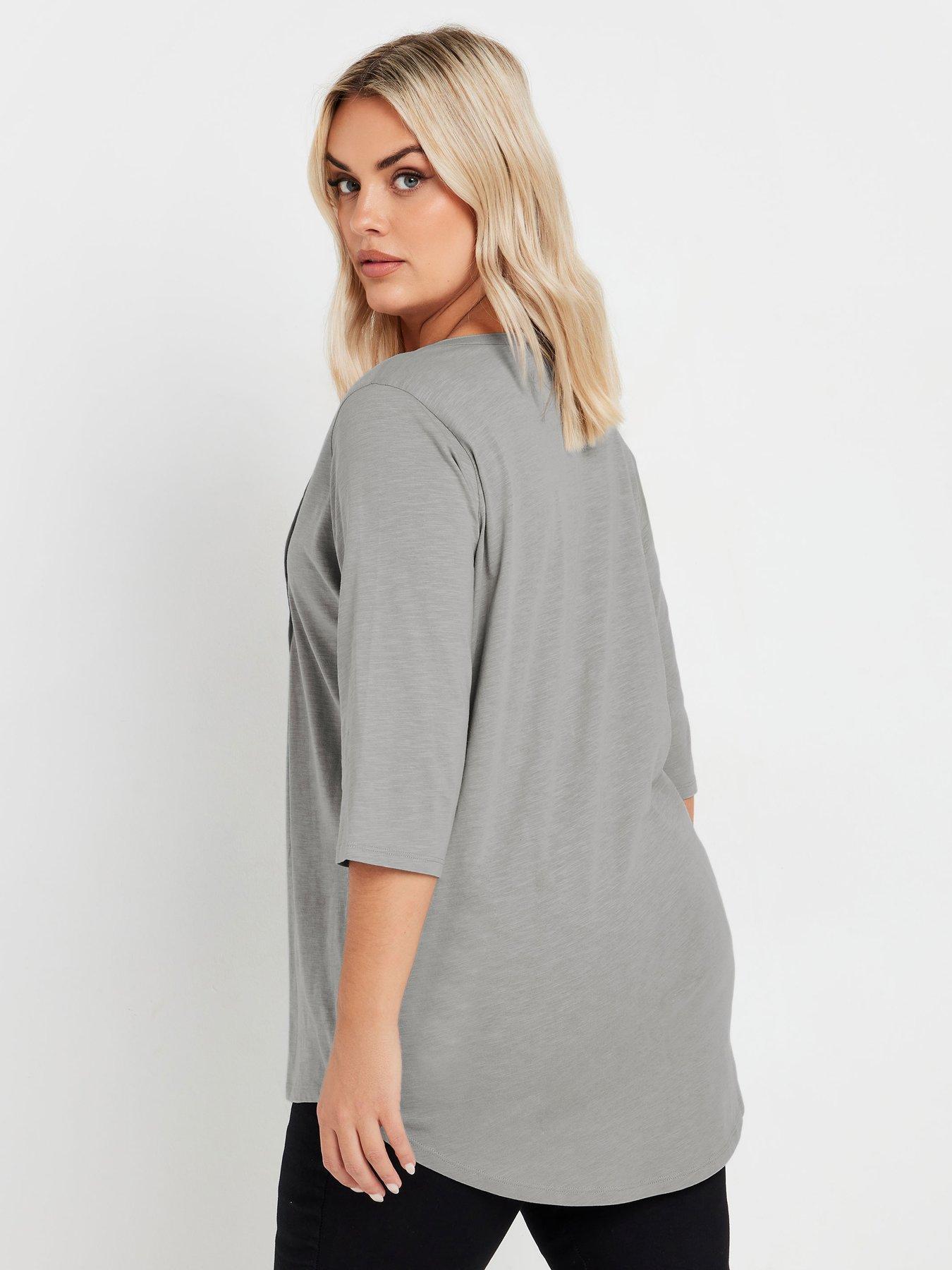  image of yours-curve-pintuck-henley-top-grey