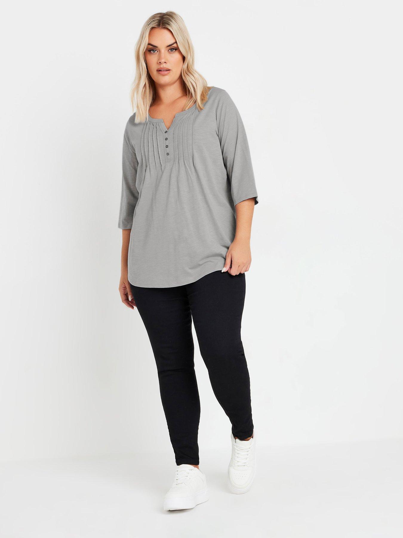  image of yours-curve-pintuck-henley-top-grey