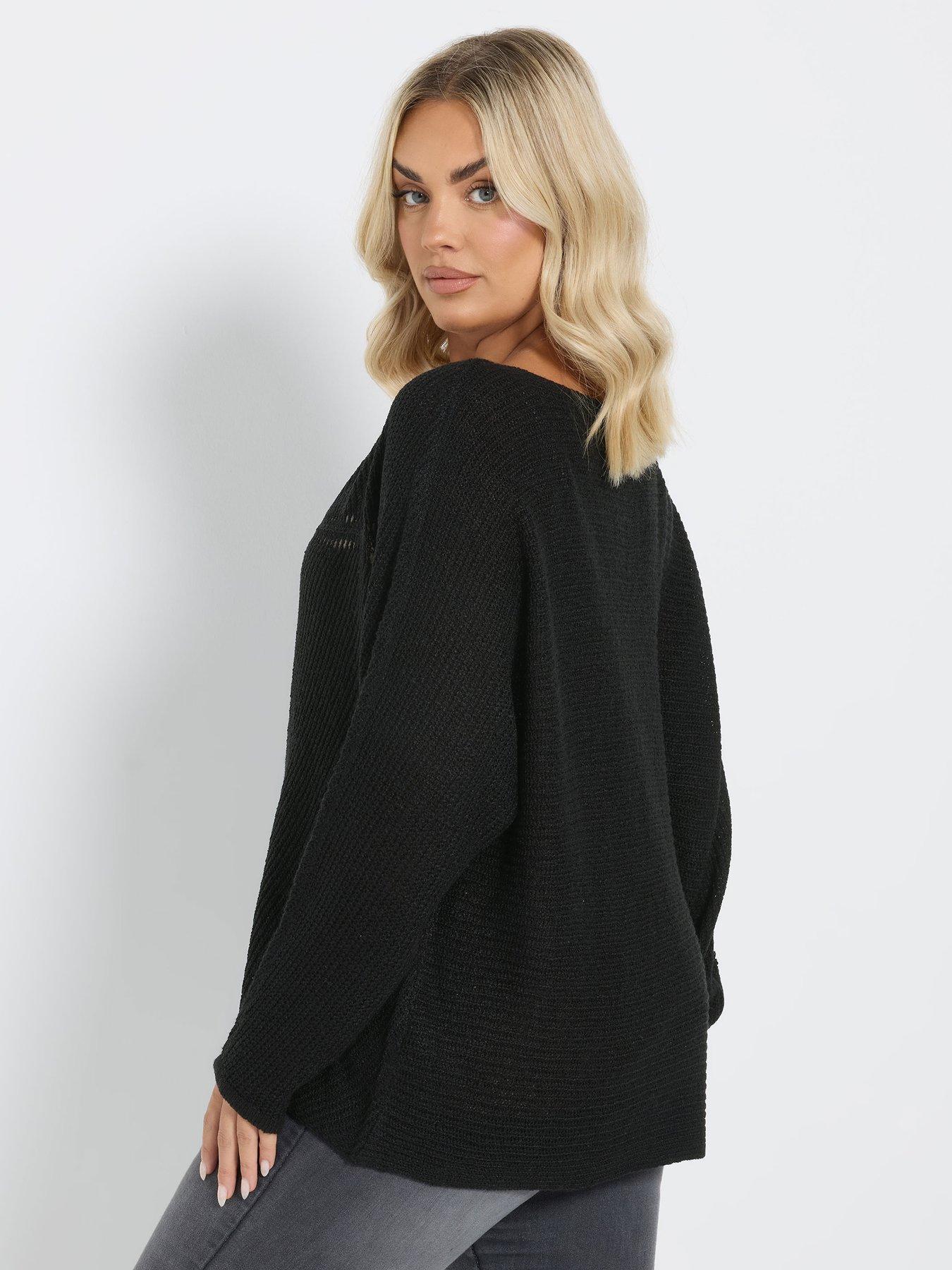  image of yours-curve-black-knitted-pointelle-jumper-ivory