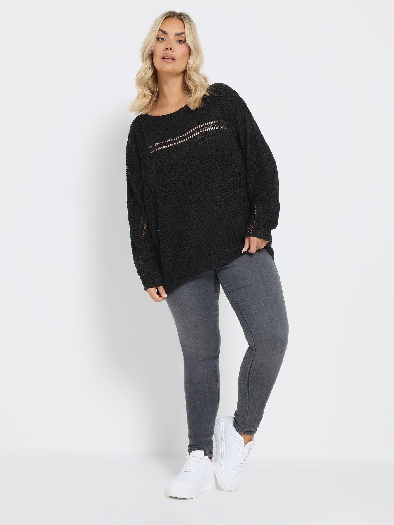  image of yours-curve-black-knitted-pointelle-jumper-ivory