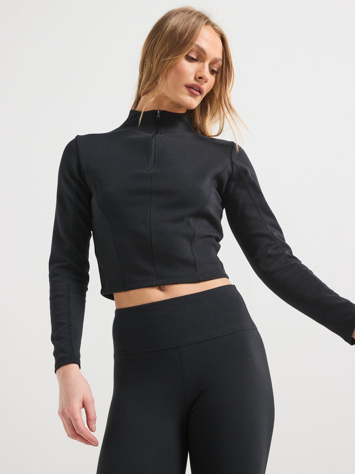 Converse Womens Long Sleeve 1/2 Zip Top - Black