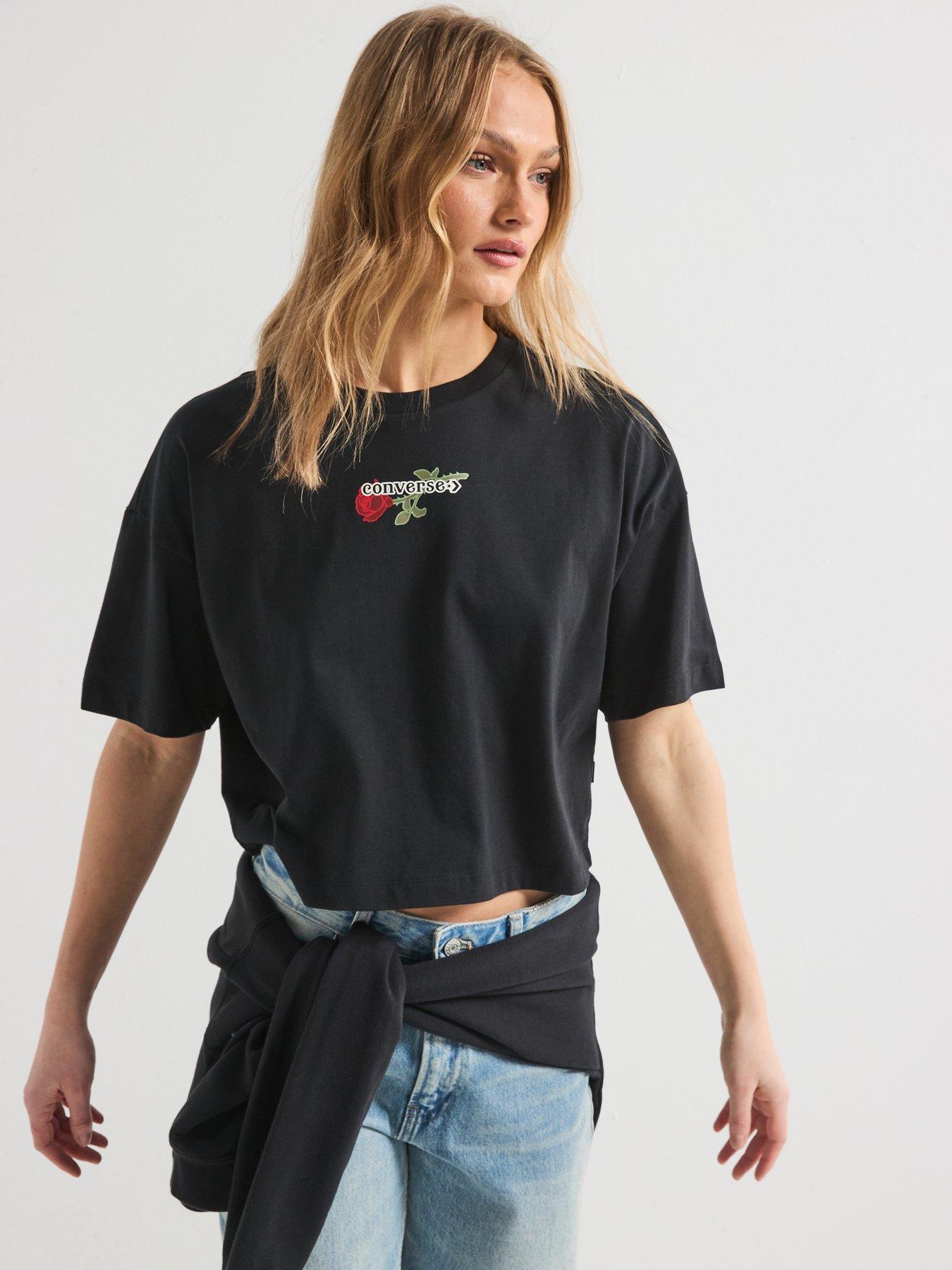 undefined Womens Tlmn V-Day Crop Over Sized T-Shirt - Black