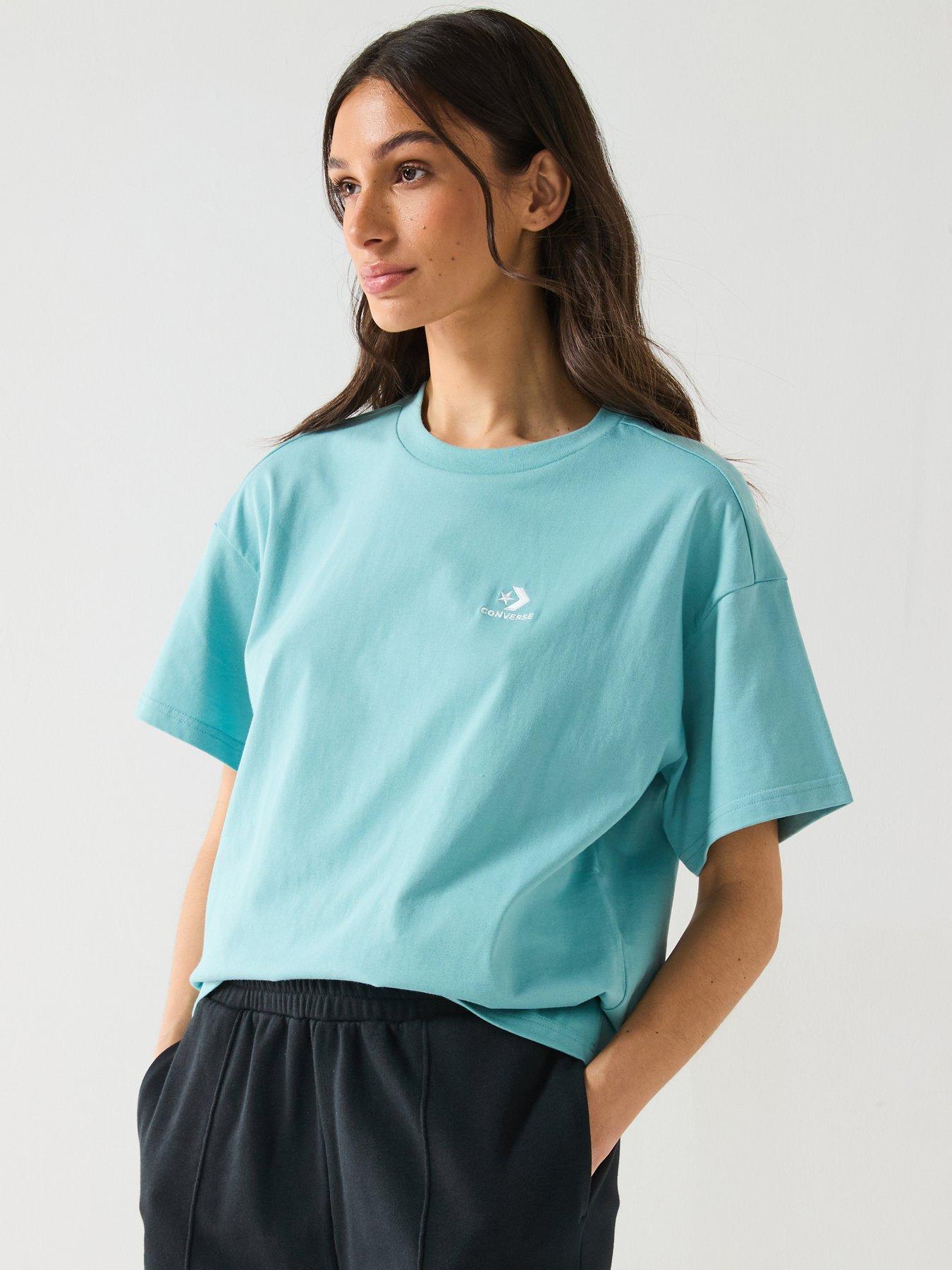 front image of converse-womens-star-chevron-oversized-tee-blue