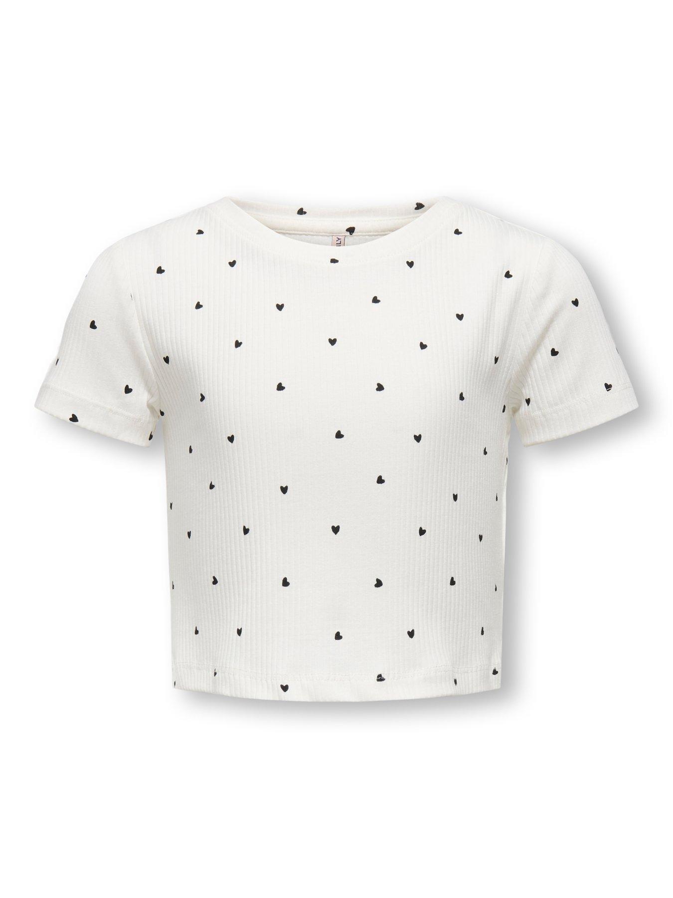 Image 4 of 6 of Only Kids Girls Heart Print Short Sleeve Tshirt - Cloud Dancer