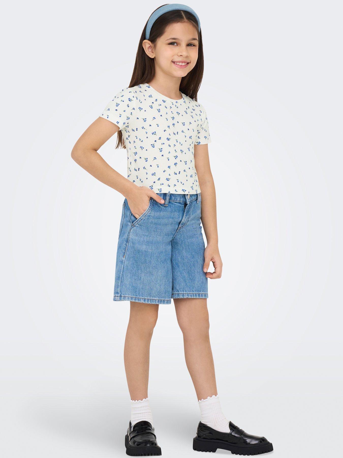 Image 1 of 6 of Only Kids Girls Floral Short Sleeve Tshirt - Mazarine Blue