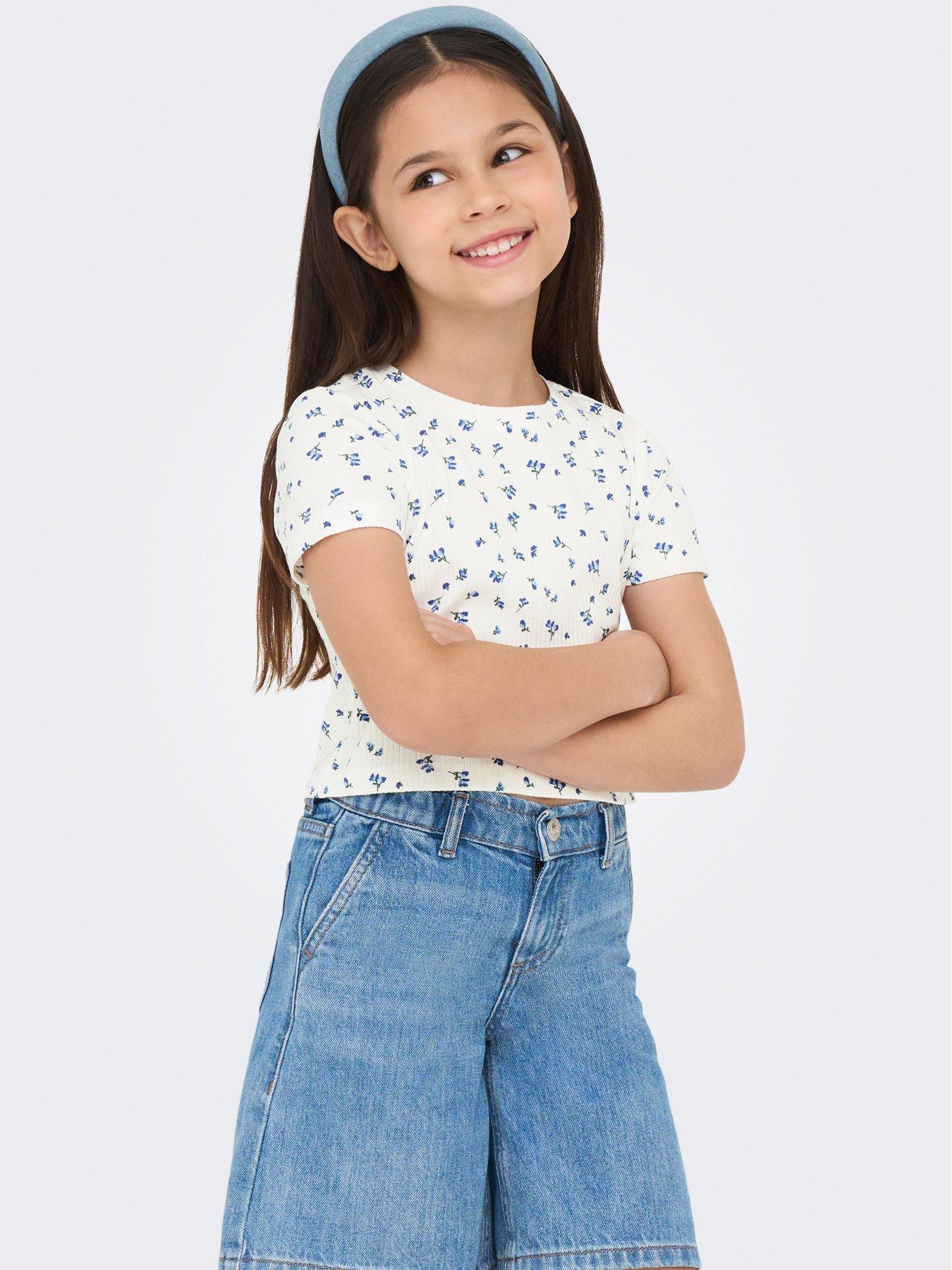 Image 3 of 6 of Only Kids Girls Floral Short Sleeve Tshirt - Mazarine Blue